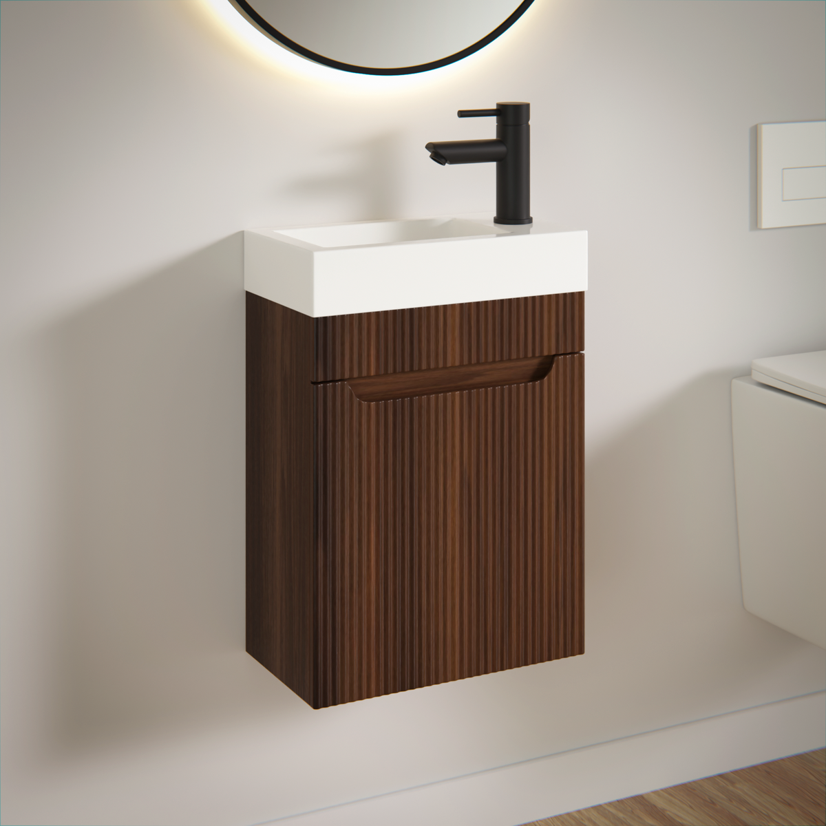 Meuble de salle de bain Vivo - 40 cm - noyer - lavabo blanc