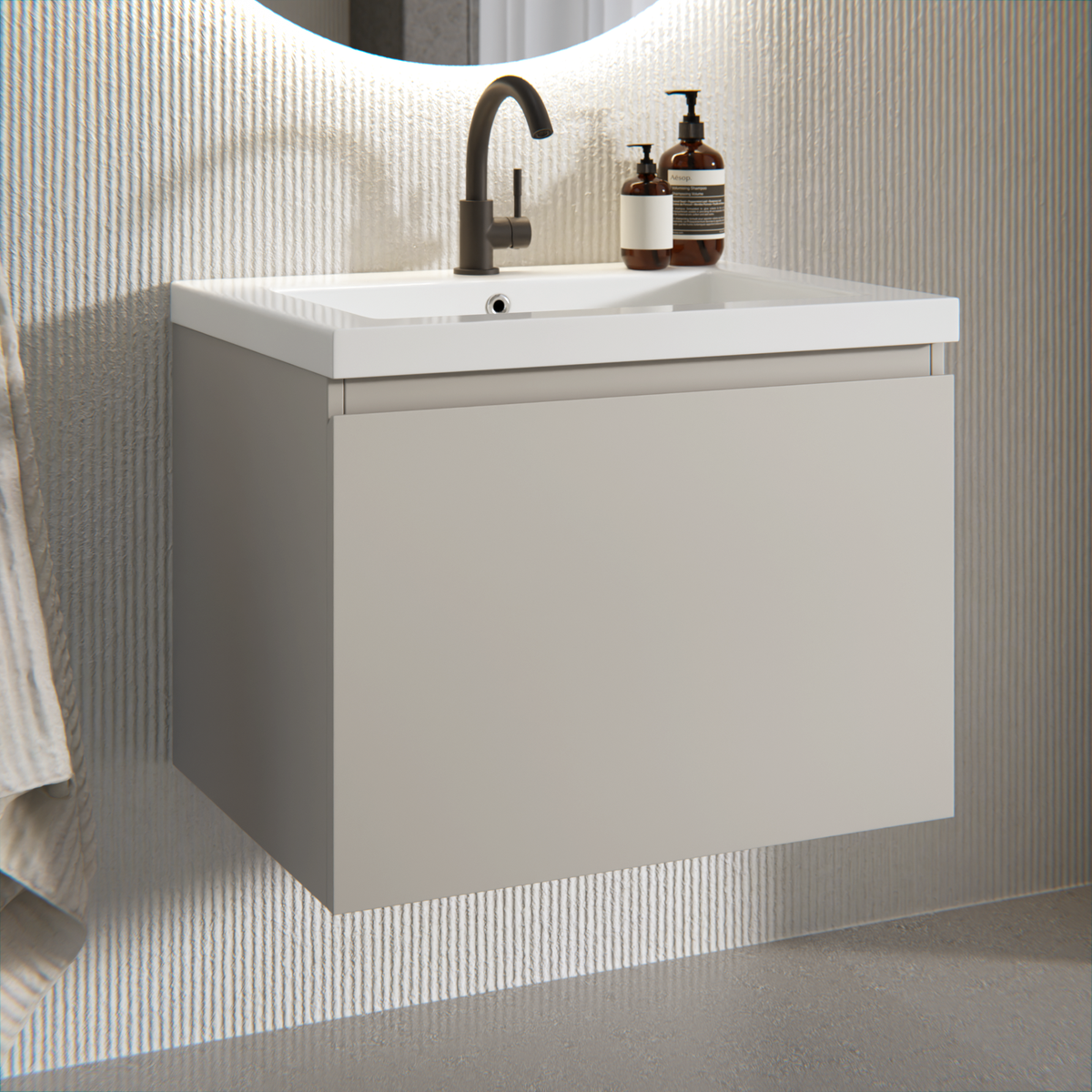 Meuble de salle de bain Vino - 60 cm - Taupe - Lavabo Blanc