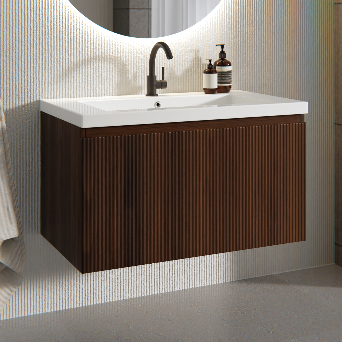 meuble de salle de bain Niko - 80cm - noyer - lavabo blanc