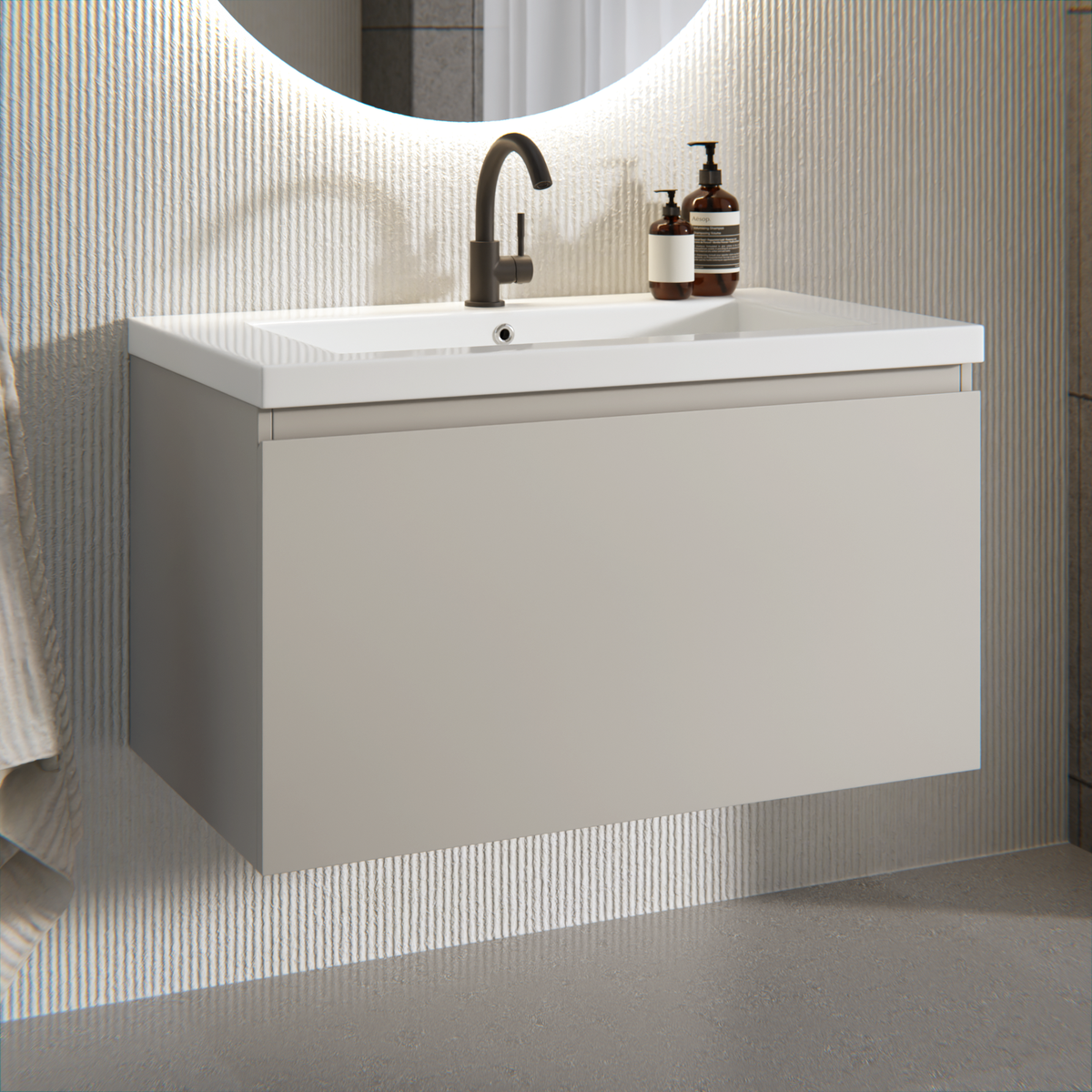 meuble de salle de bain Niko - 80 cm - Taupe - lavabo blanc