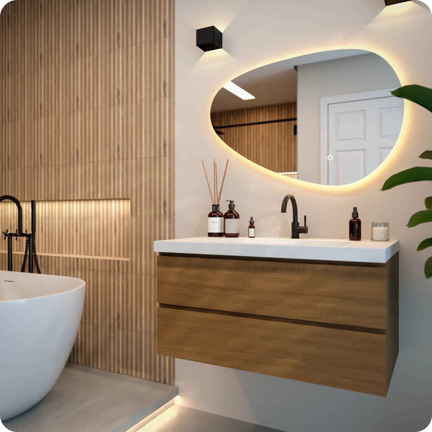 Miroir de salle de bain - 90x60cm Asymétrique - Sans cadre