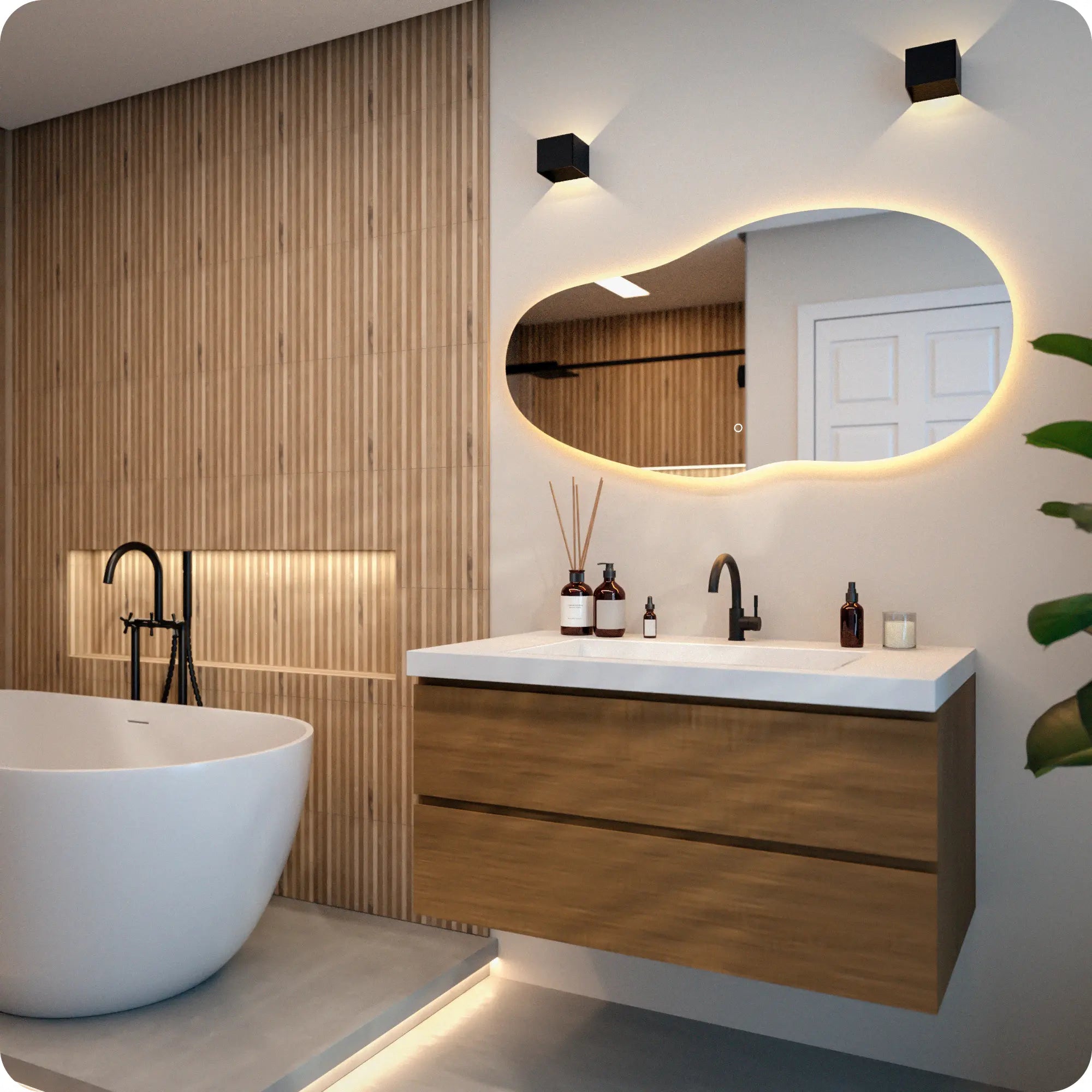 Miroir de salle de bain - 120x60 - Asymétrique - sans cadre