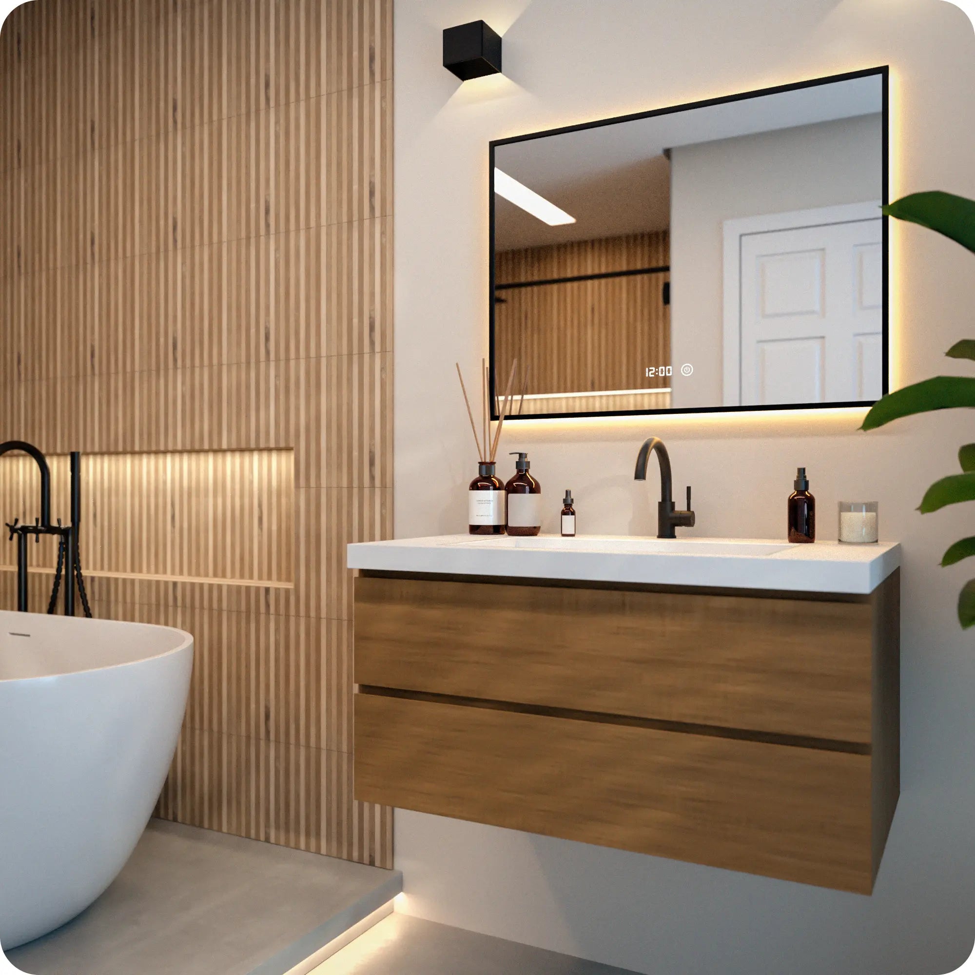 miroir de salle de bain - 80x60cm - Rectangulaire - Cadre Noir