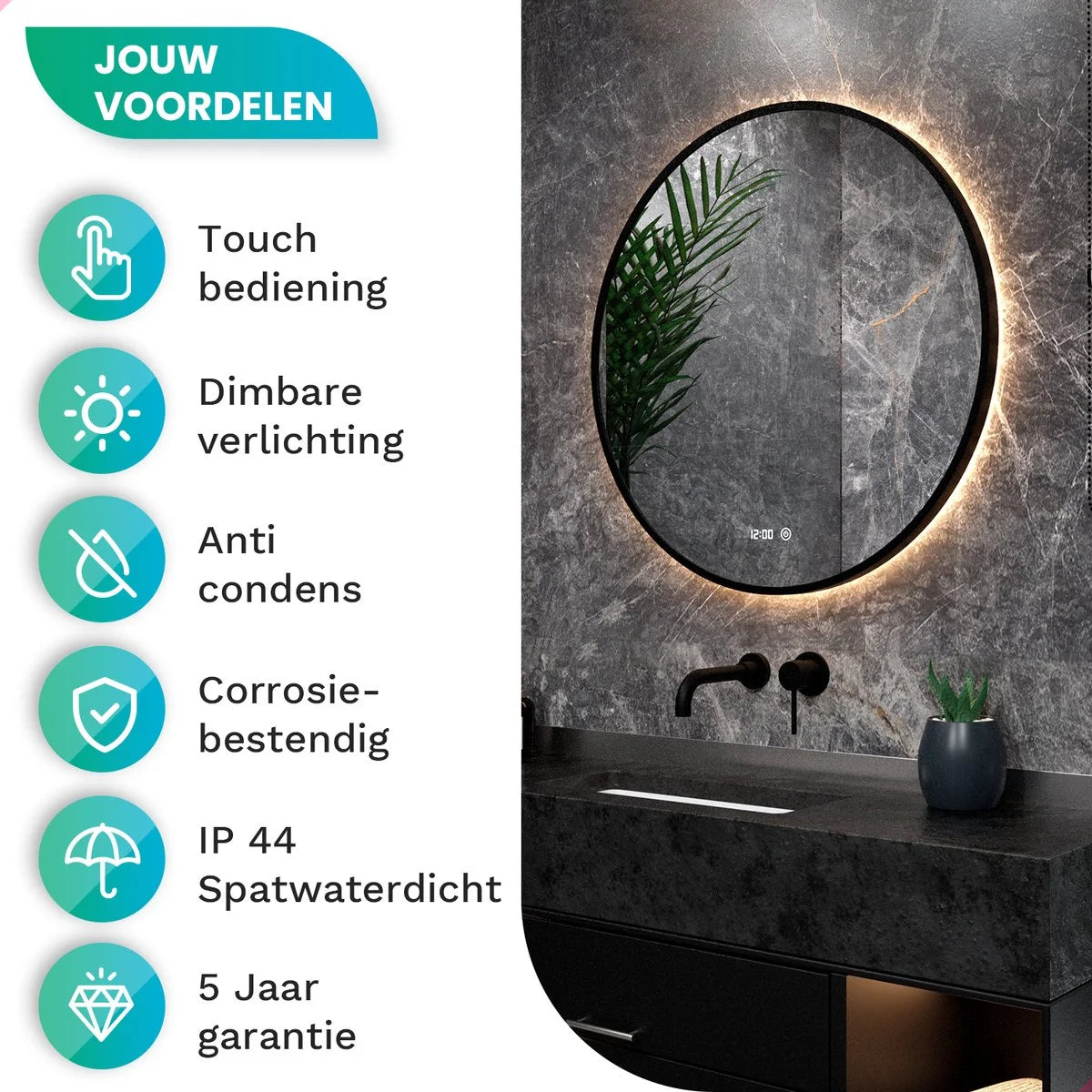 Miroir de Salle de Bain - 80cm - Cadre Noir