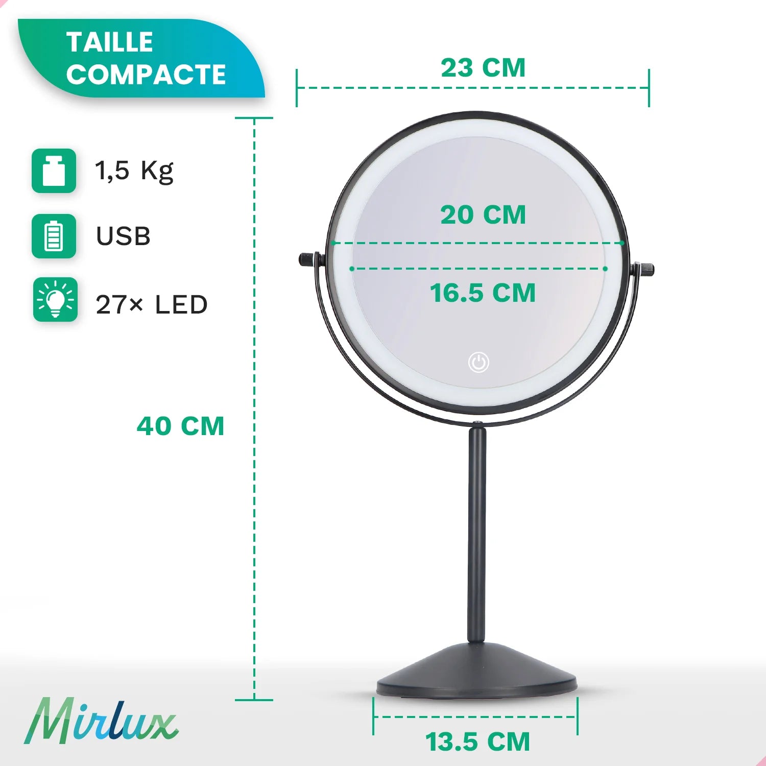 Miroir de maquillage - Rechargeable - Noir - Grossissement 1-10x