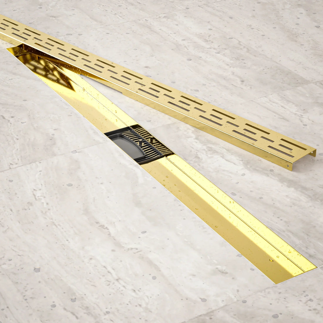 Caniveau de douche – 90 cm – Or – Grille standard – Acier inoxydable – avec bride