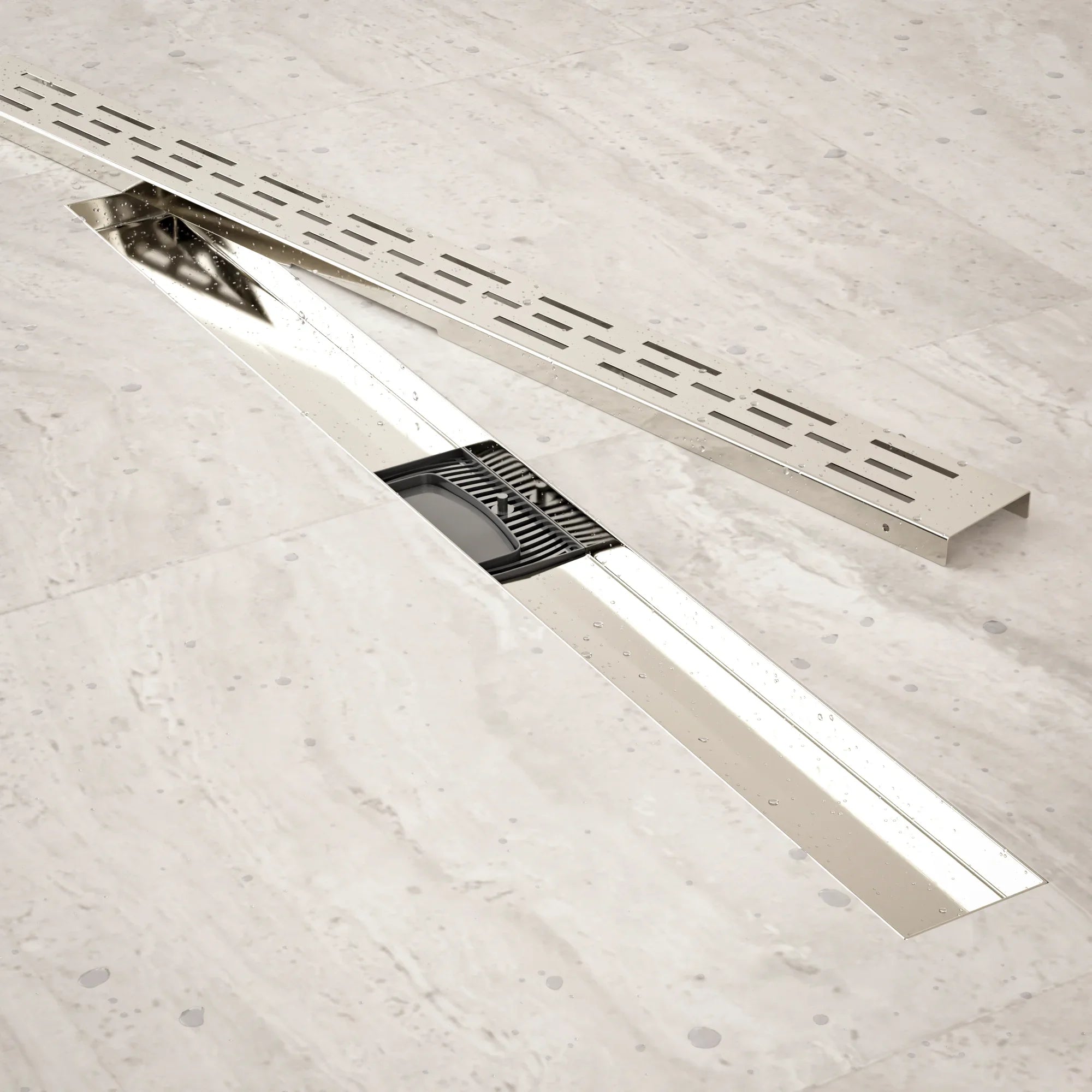 Caniveau de douche – 80 cm – Grille standard – Acier inoxydable – avec bride - Précommander