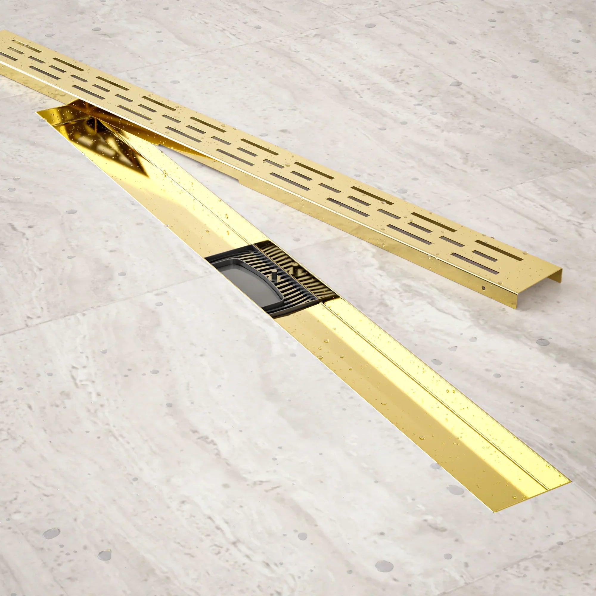 Caniveau de douche – 80 cm – Or – Grille standard – Acier inoxydable – avec bride