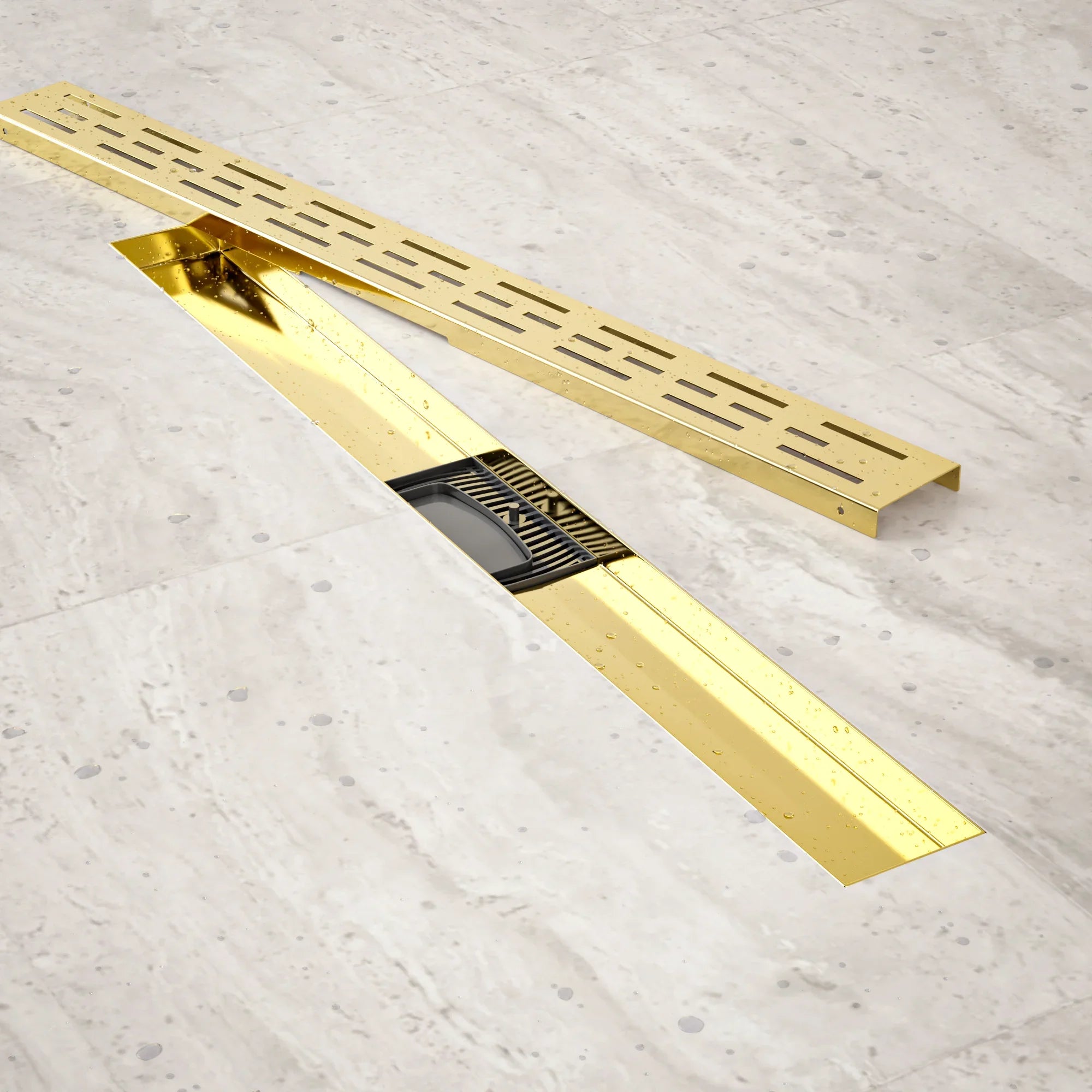 Caniveau de douche – 70 cm – Or – Grille standard – Acier inoxydable – Avec bride - Précommander