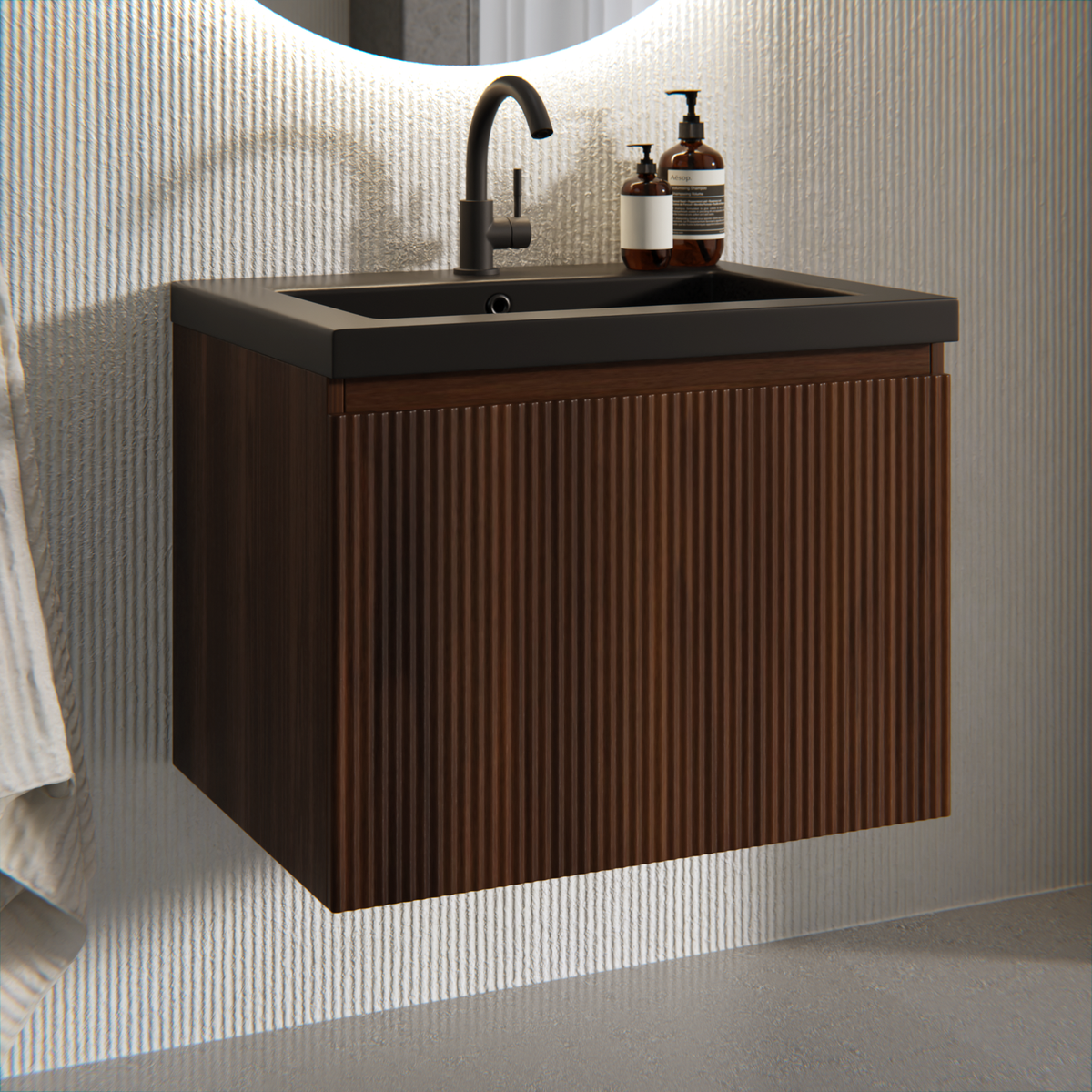 meuble de salle de bain Vino - 60 cm - brun noyer - lavabo noir