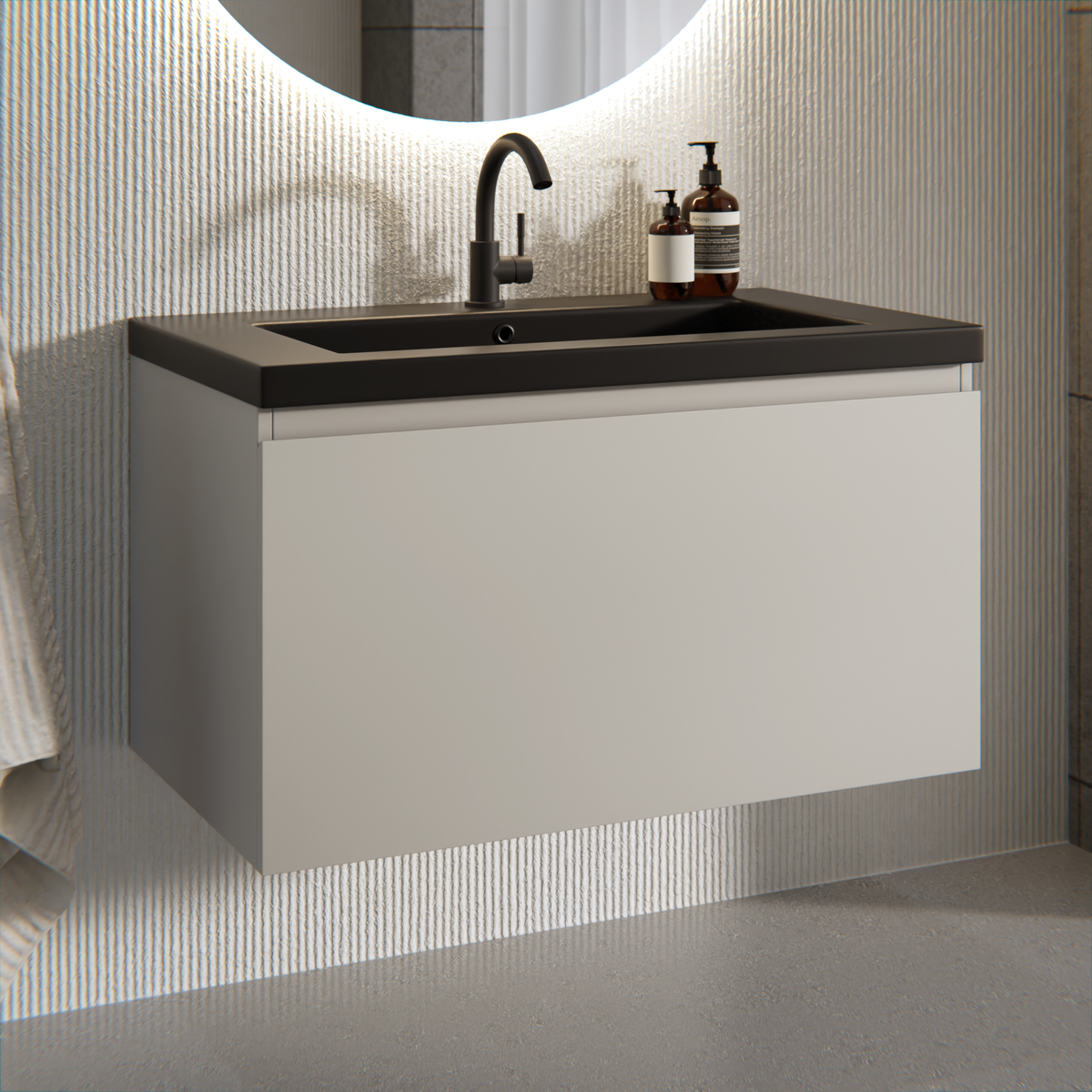 meuble de salle de bain Niko - 80cm - Taupe - lavabo Noir