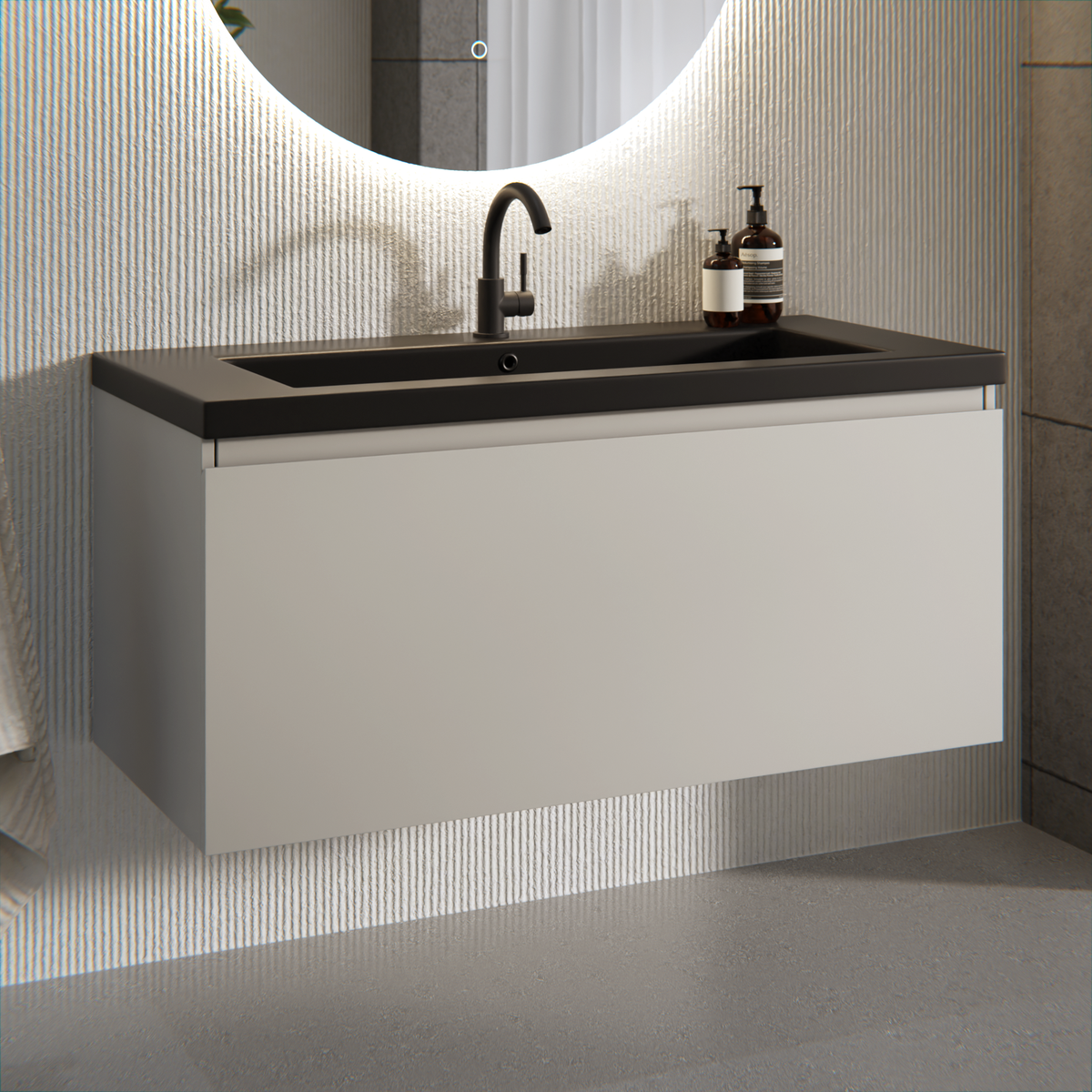 meuble de salle de bain Indy - 100 cm - Taupe - lavabo Noir