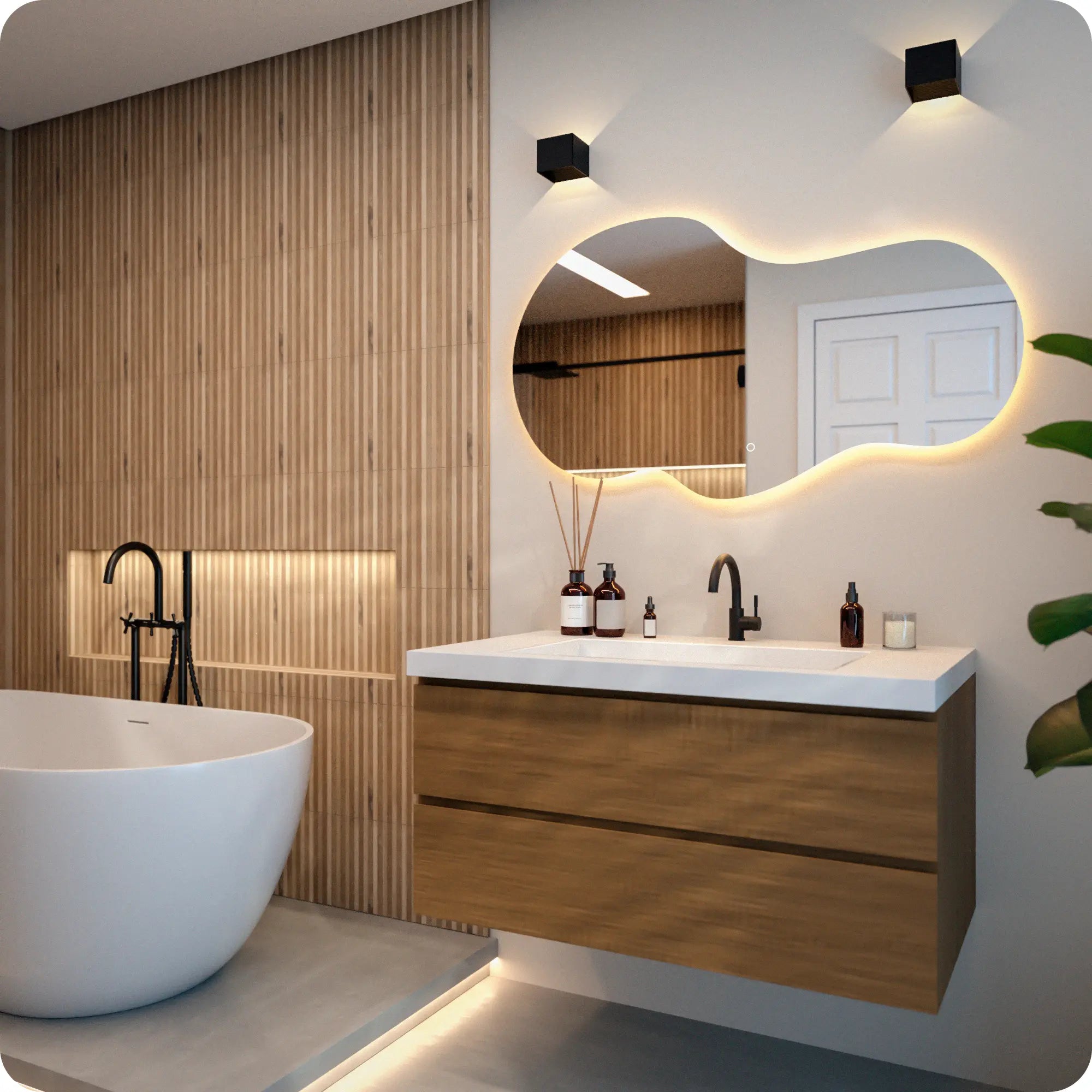 Miroir de salle de bain - 120x70 - Asymétrique - Sans cadre - Précommander