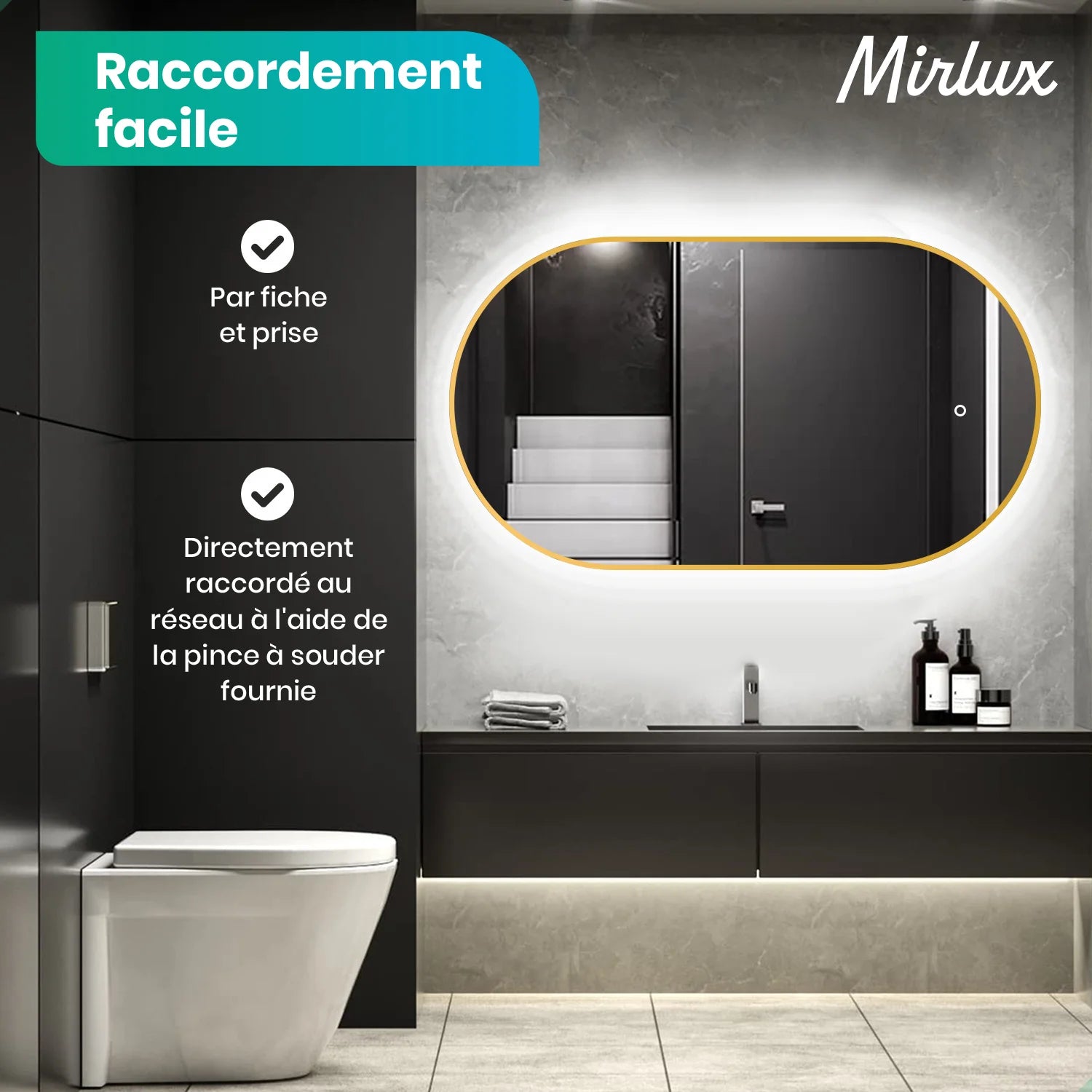 Miroir de salle de bain - 90x50cm Ovale - Cadre Doré