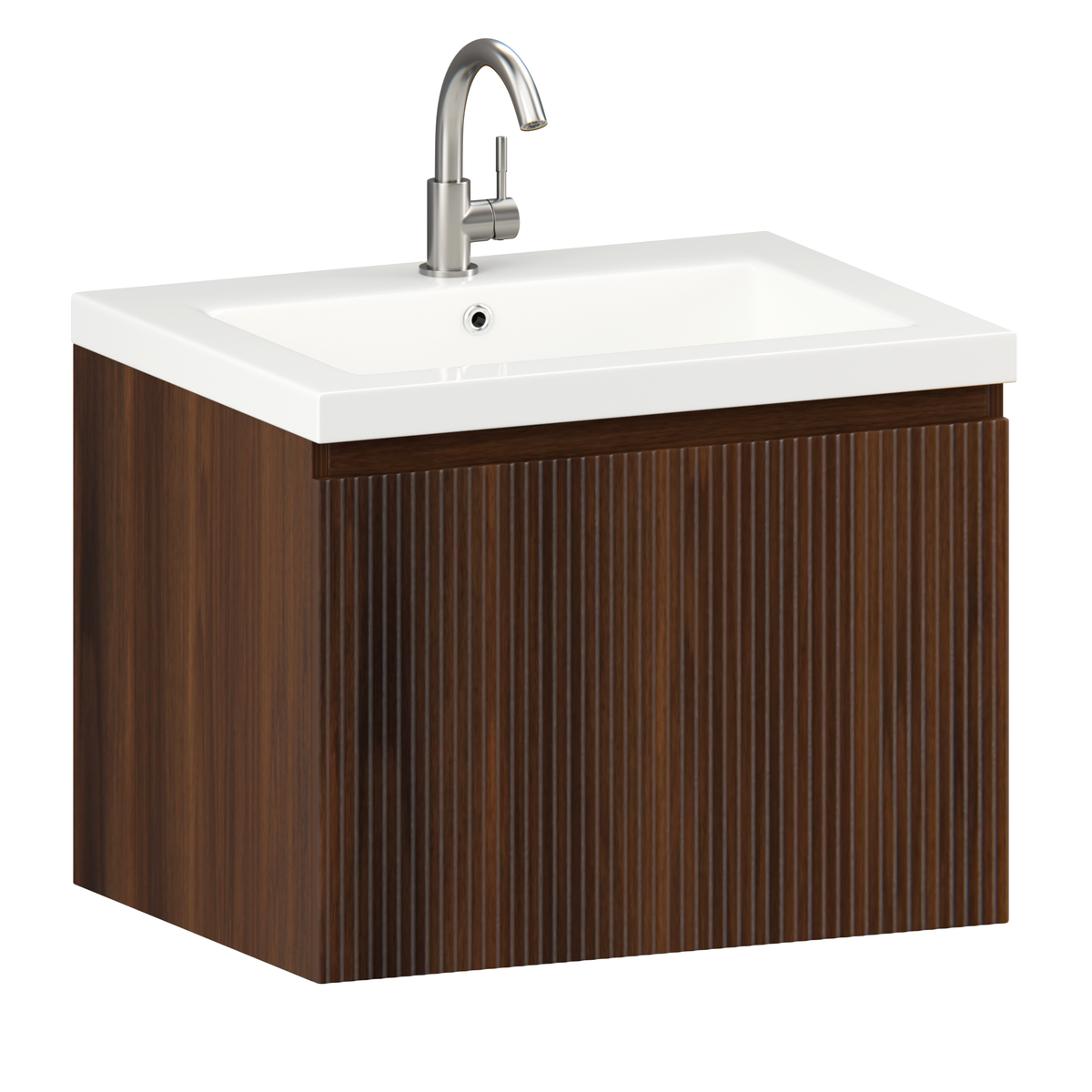 meuble de salle de bain Vino - 60 cm - brun noyer - lavabo blanc