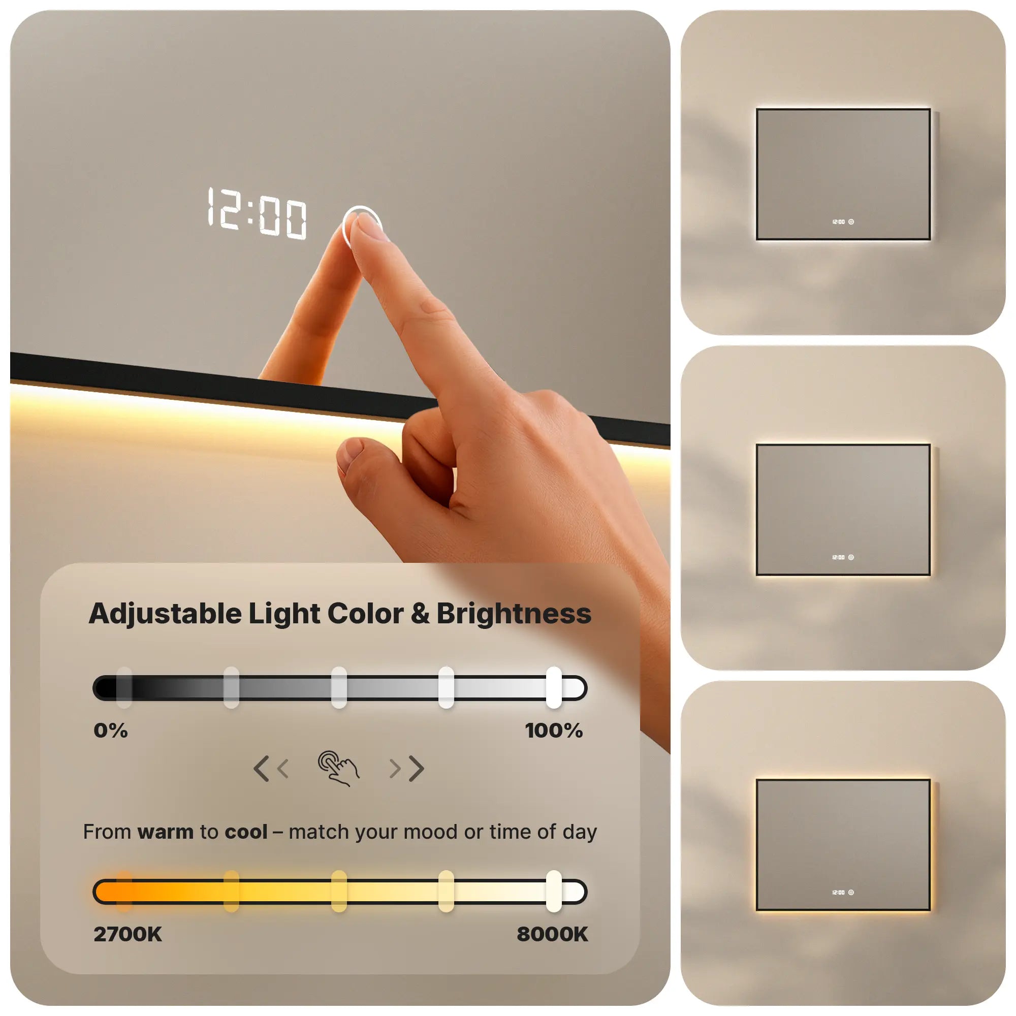 miroir de salle de bain - 80x60cm - Rectangulaire - Cadre Noir