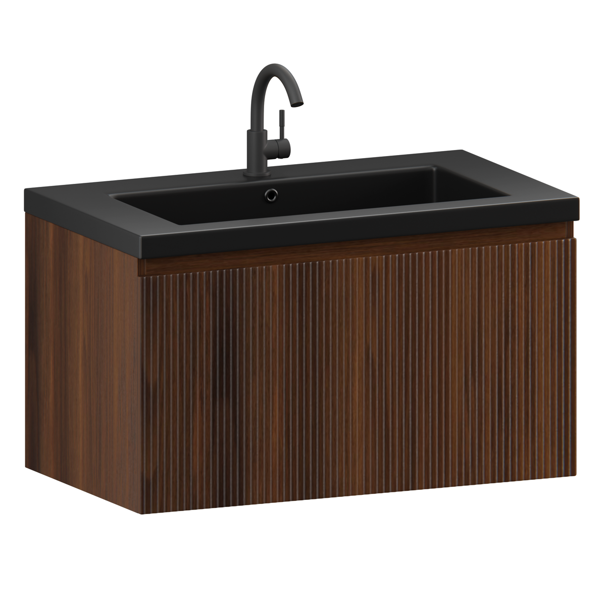 meuble de salle de bain Niko - 80cm - noyer - lavabo noir