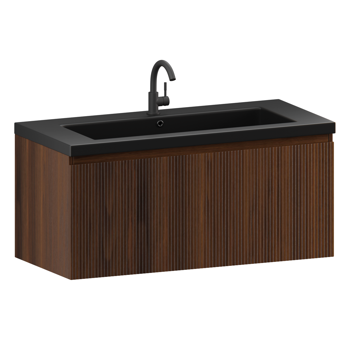 Meuble de salle de bain Indy - 100 cm - brun noyer - lavabo noir