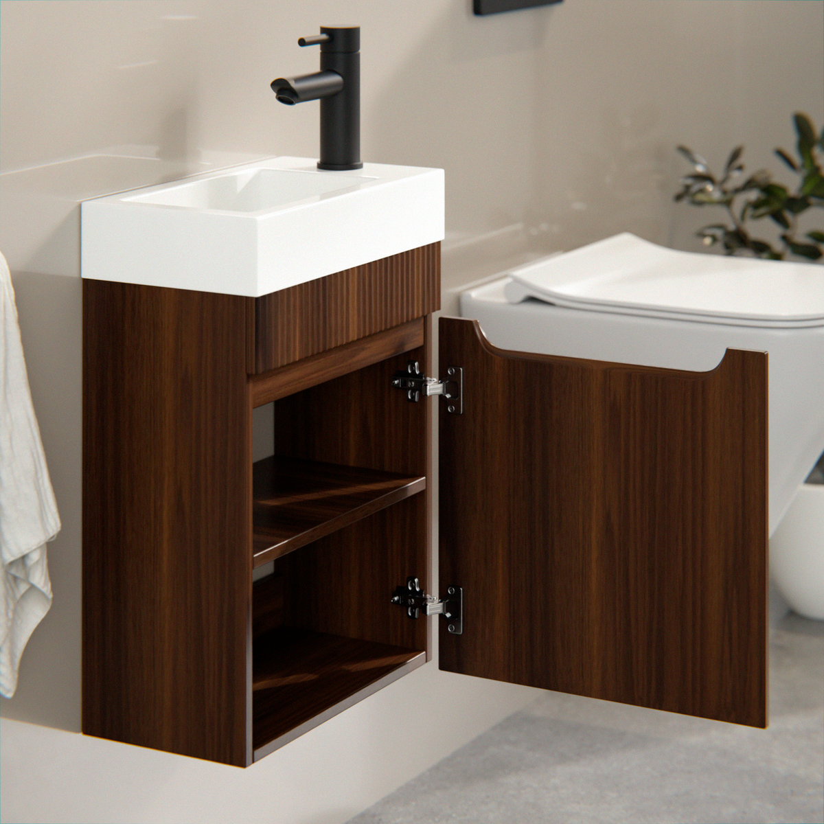 Meuble de salle de bain Vivo - 40 cm - noyer - lavabo blanc