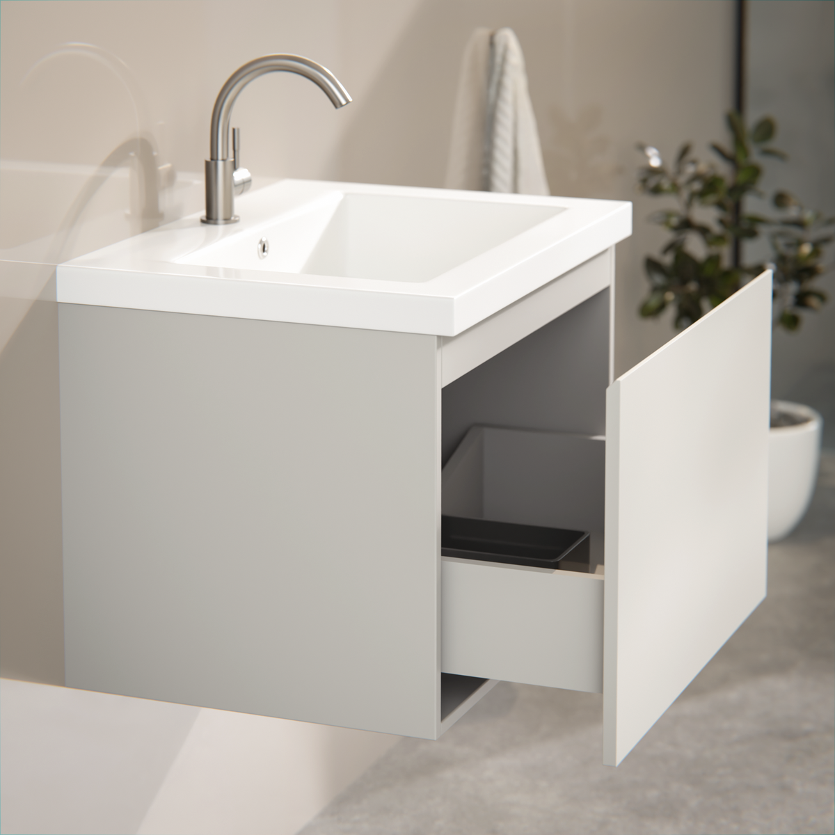 Meuble de salle de bain Vino - 60 cm - Taupe - Lavabo Blanc