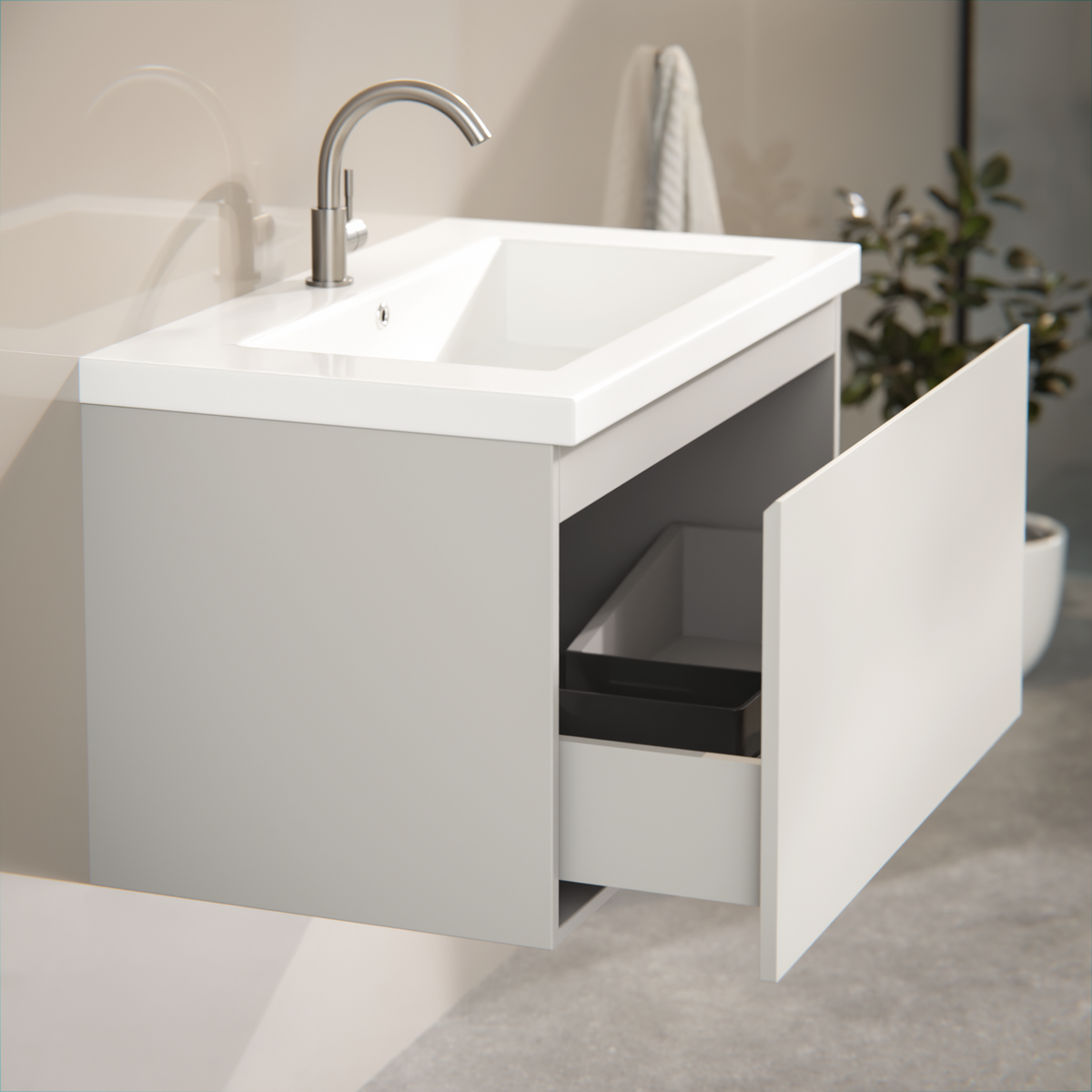 meuble de salle de bain Niko - 80 cm - Taupe - lavabo blanc
