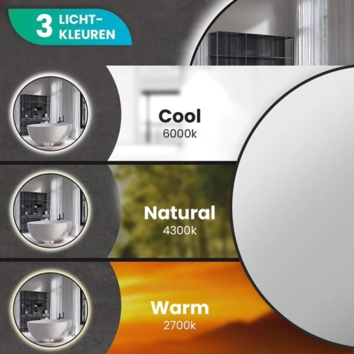 Miroir de Salle de Bain - 80cm - Cadre Noir