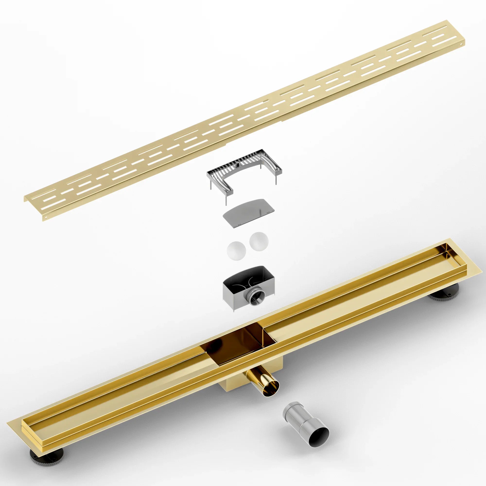Caniveau de douche – 90 cm – Or – Grille standard – Acier inoxydable – avec bride