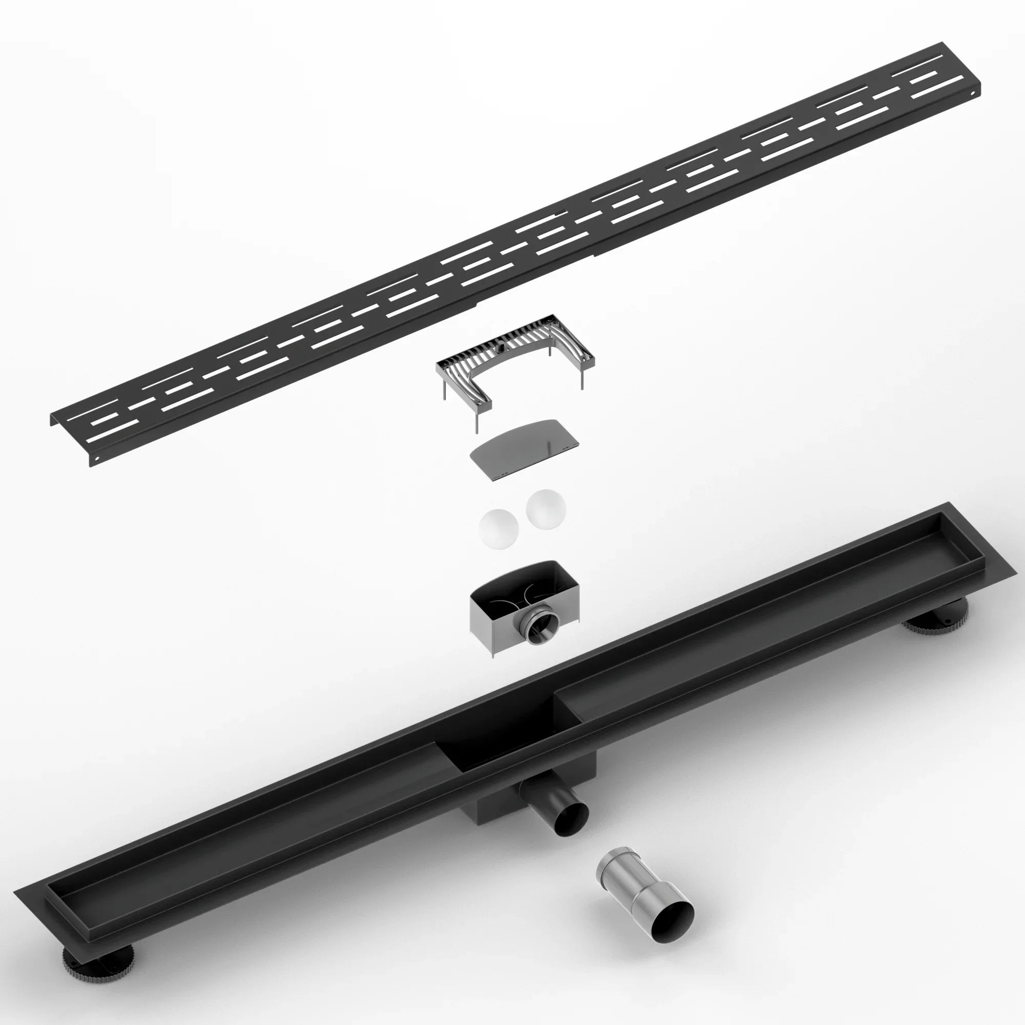 Caniveau de douche – 90 cm – Noir mat – Grille standard – Acier inoxydable – avec bride