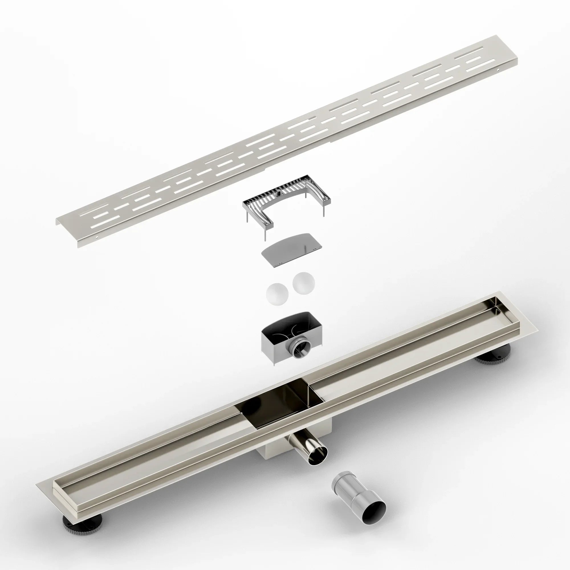 Caniveau de douche – 80 cm – Grille standard – Acier inoxydable – avec bride