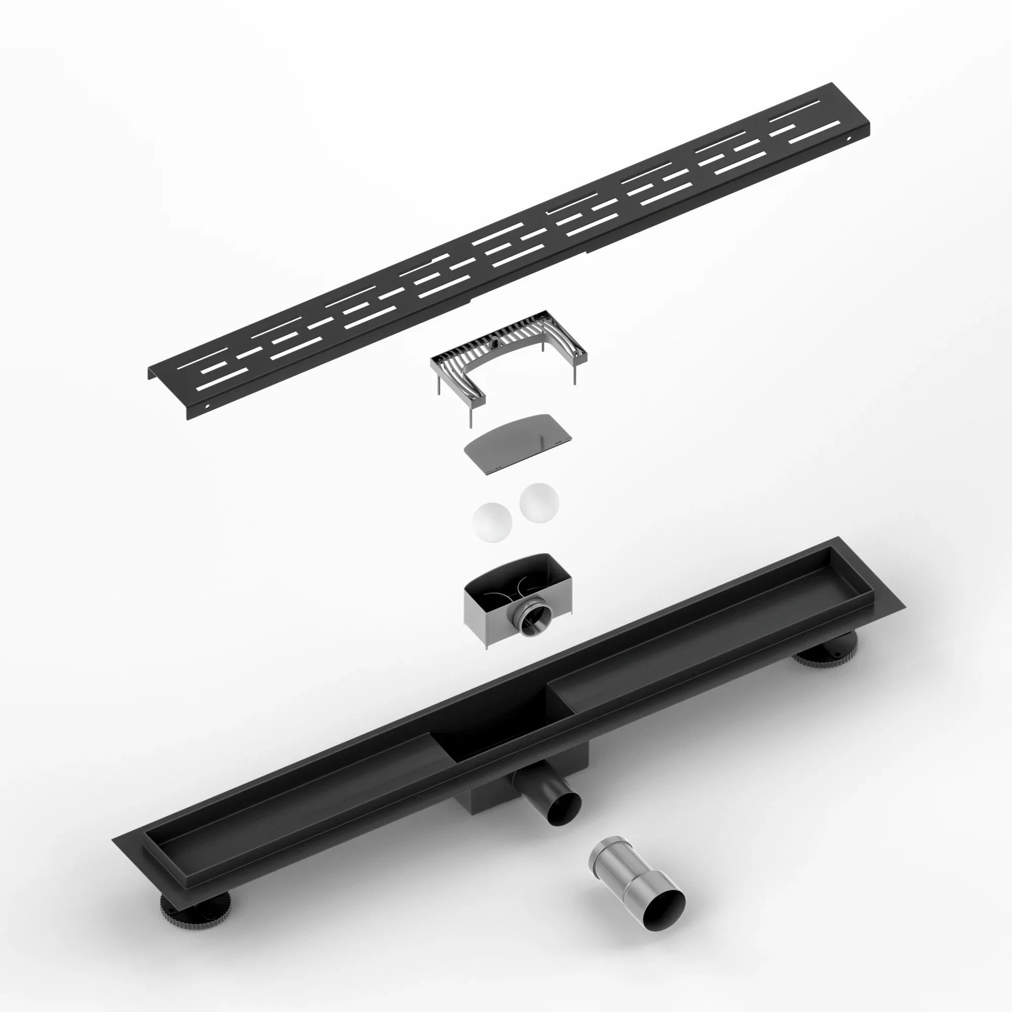 Caniveau de douche – 70 cm – Noir mat – Grille standard – Acier inoxydable – avec bride