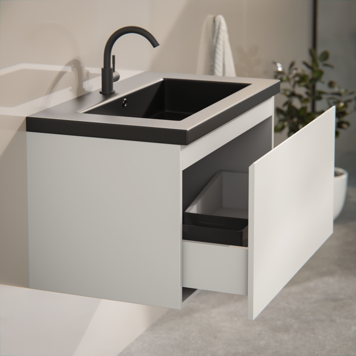 meuble de salle de bain Niko - 80cm - Taupe - lavabo Noir