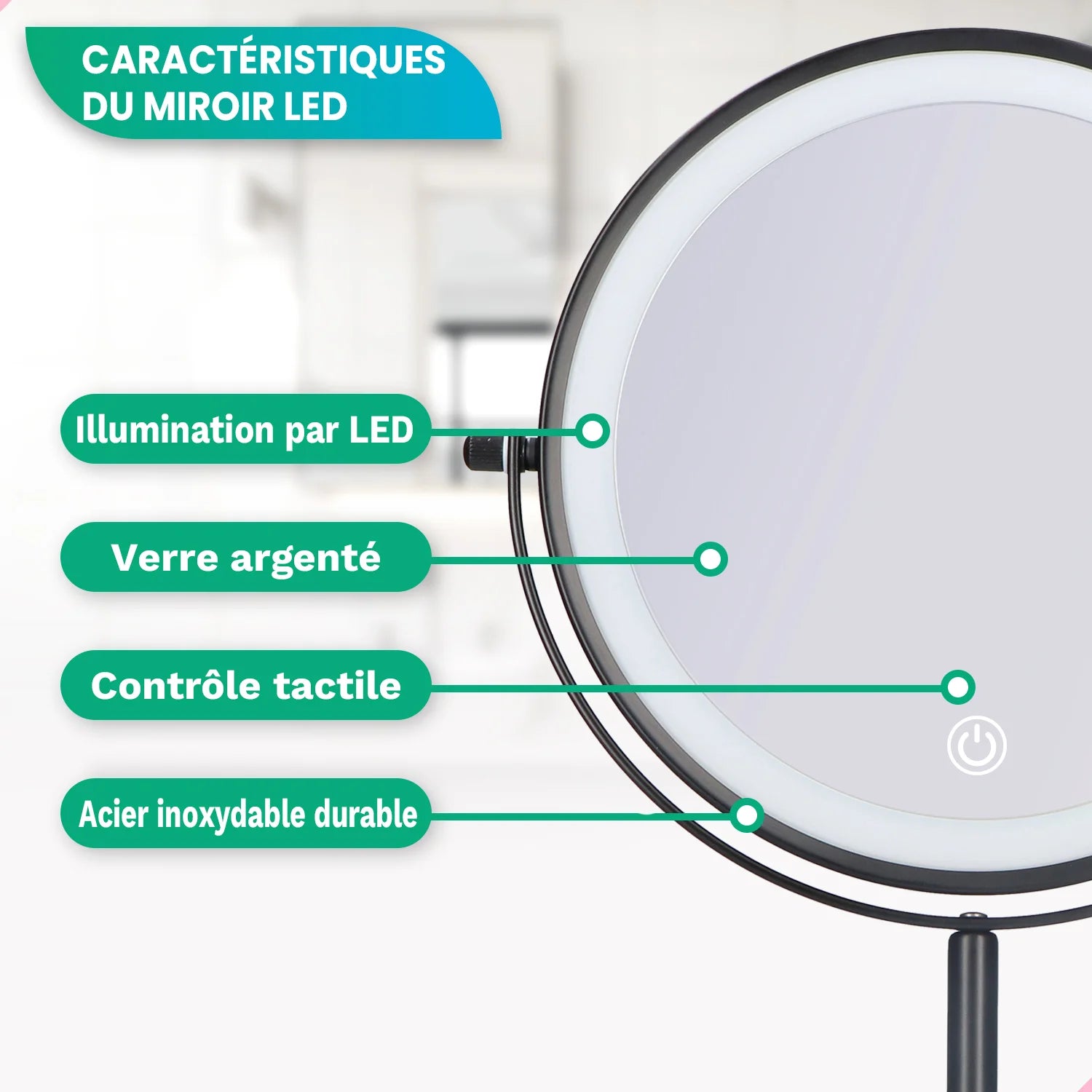 Miroir de maquillage - Rechargeable - Noir - Grossissement 1-10x