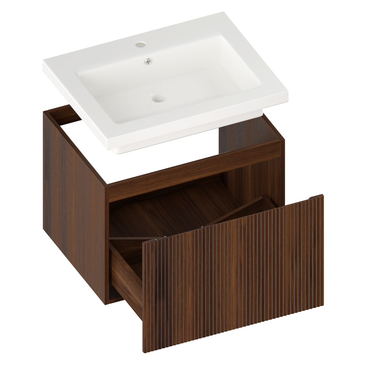 meuble de salle de bain Vino - 60 cm - brun noyer - lavabo blanc