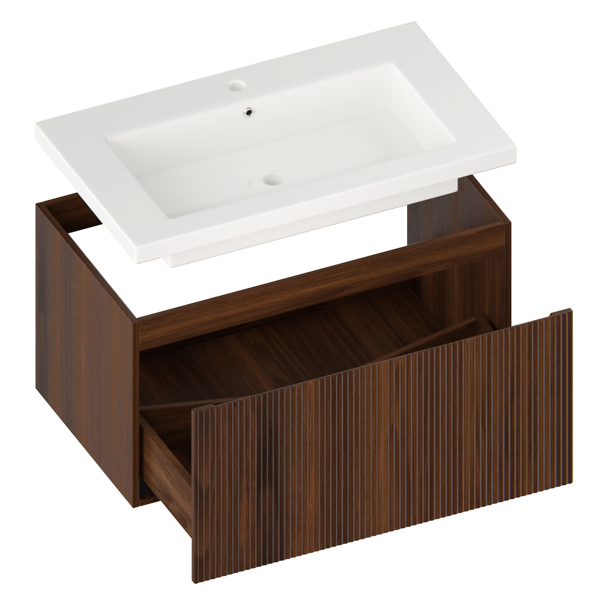 meuble de salle de bain Niko - 80cm - noyer - lavabo blanc