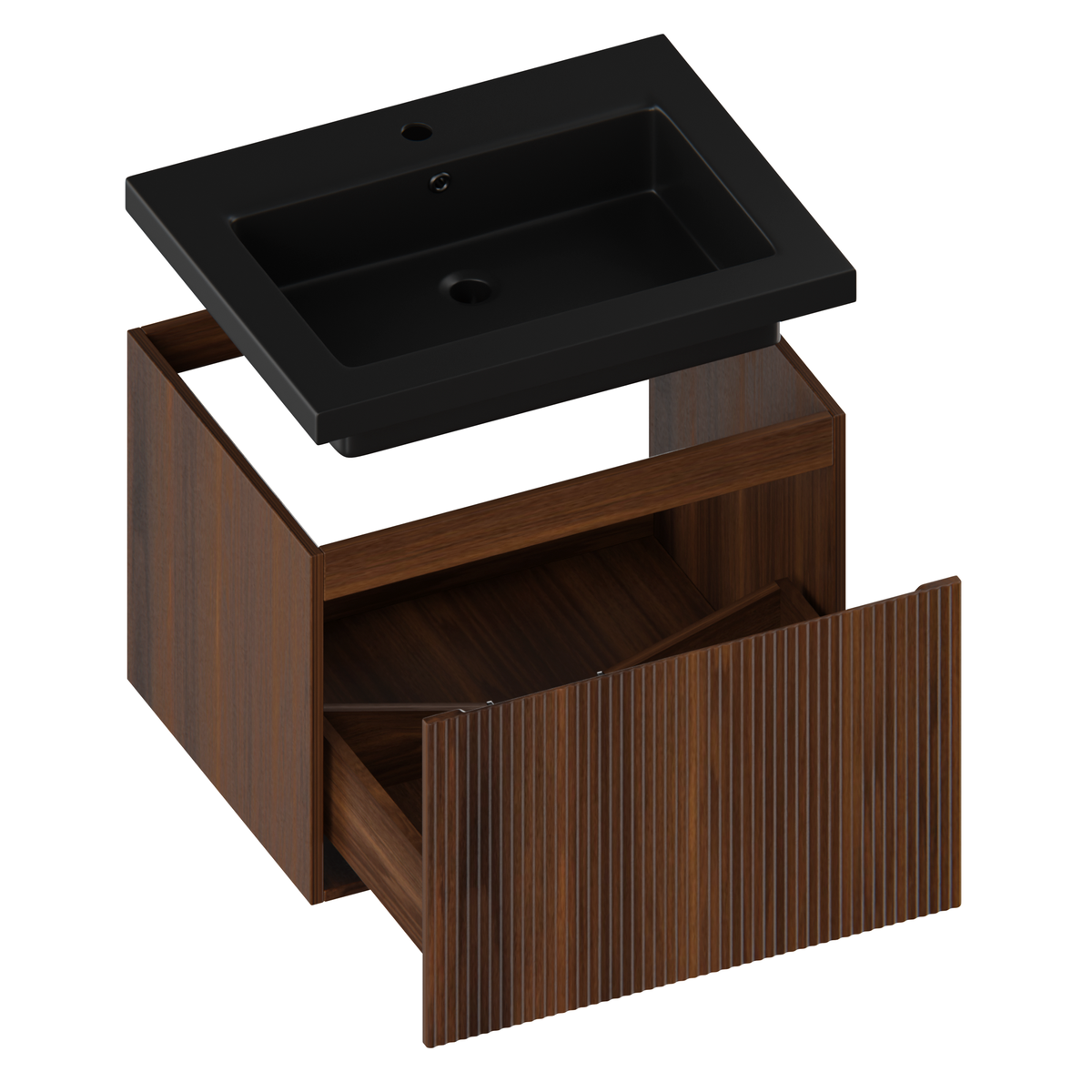meuble de salle de bain Vino - 60 cm - brun noyer - lavabo noir