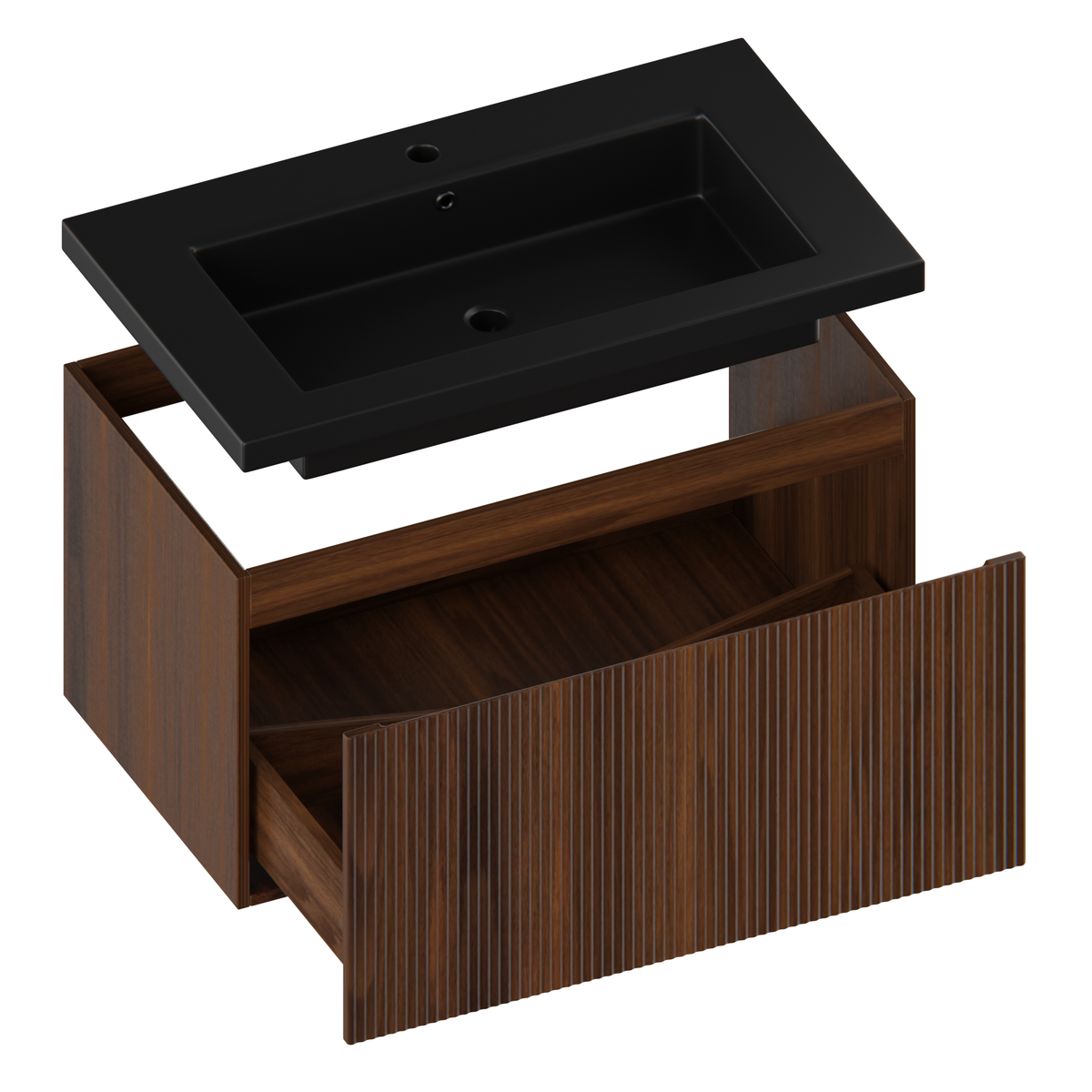 meuble de salle de bain Niko - 80cm - noyer - lavabo noir