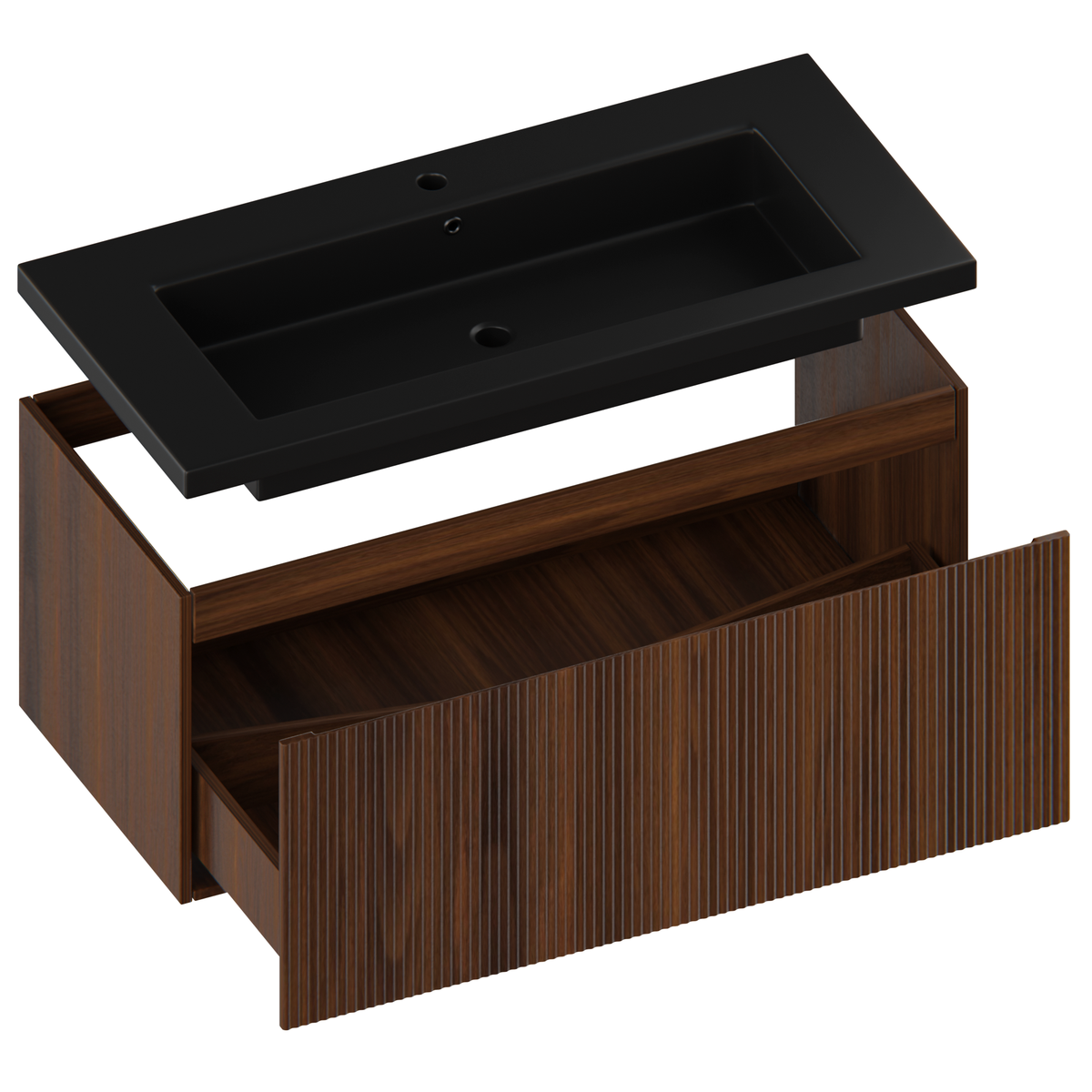 Meuble de salle de bain Indy - 100 cm - brun noyer - lavabo noir