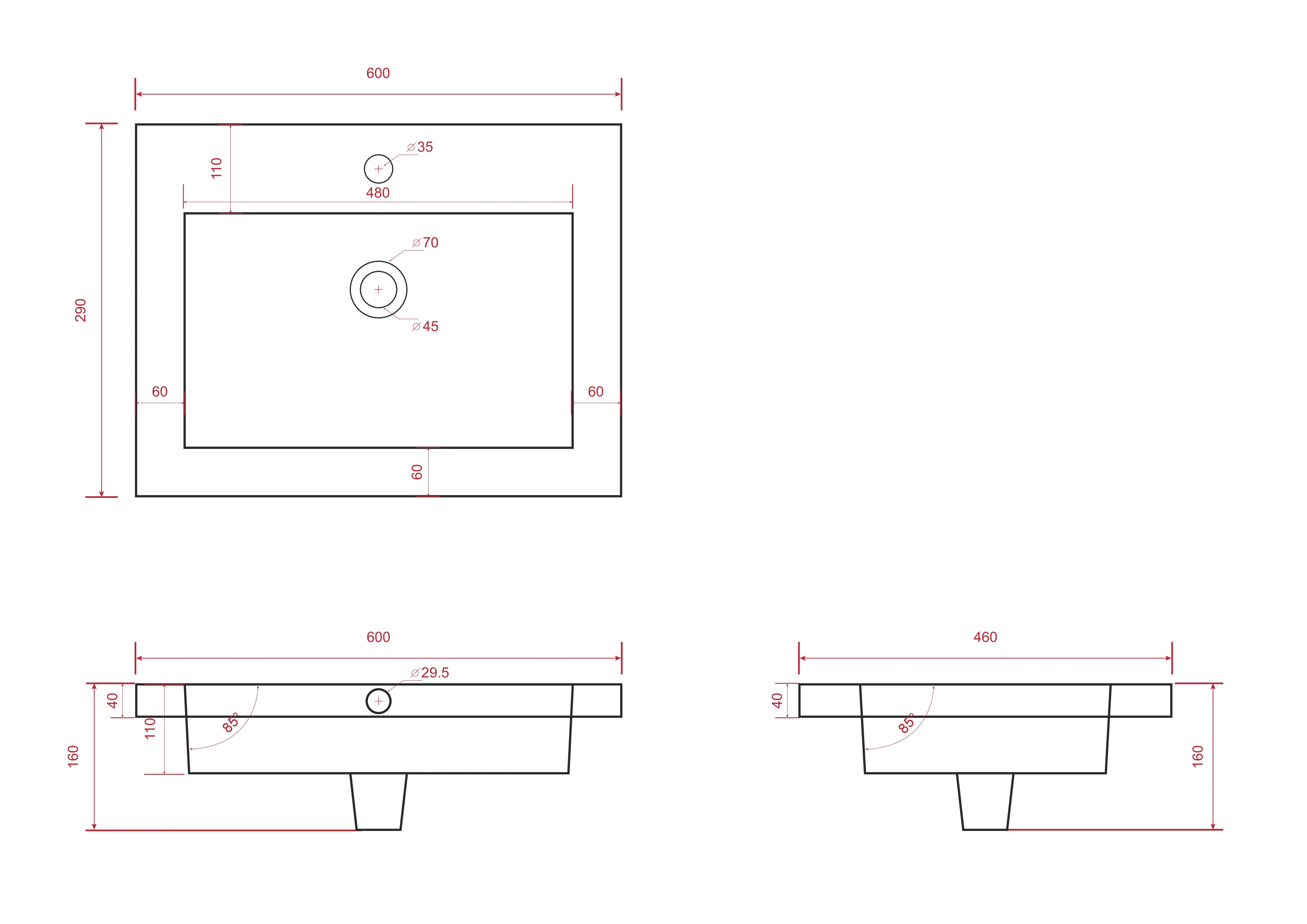 Meuble de salle de bain Karo - 60 cm - Chêne noir - Vasque noire