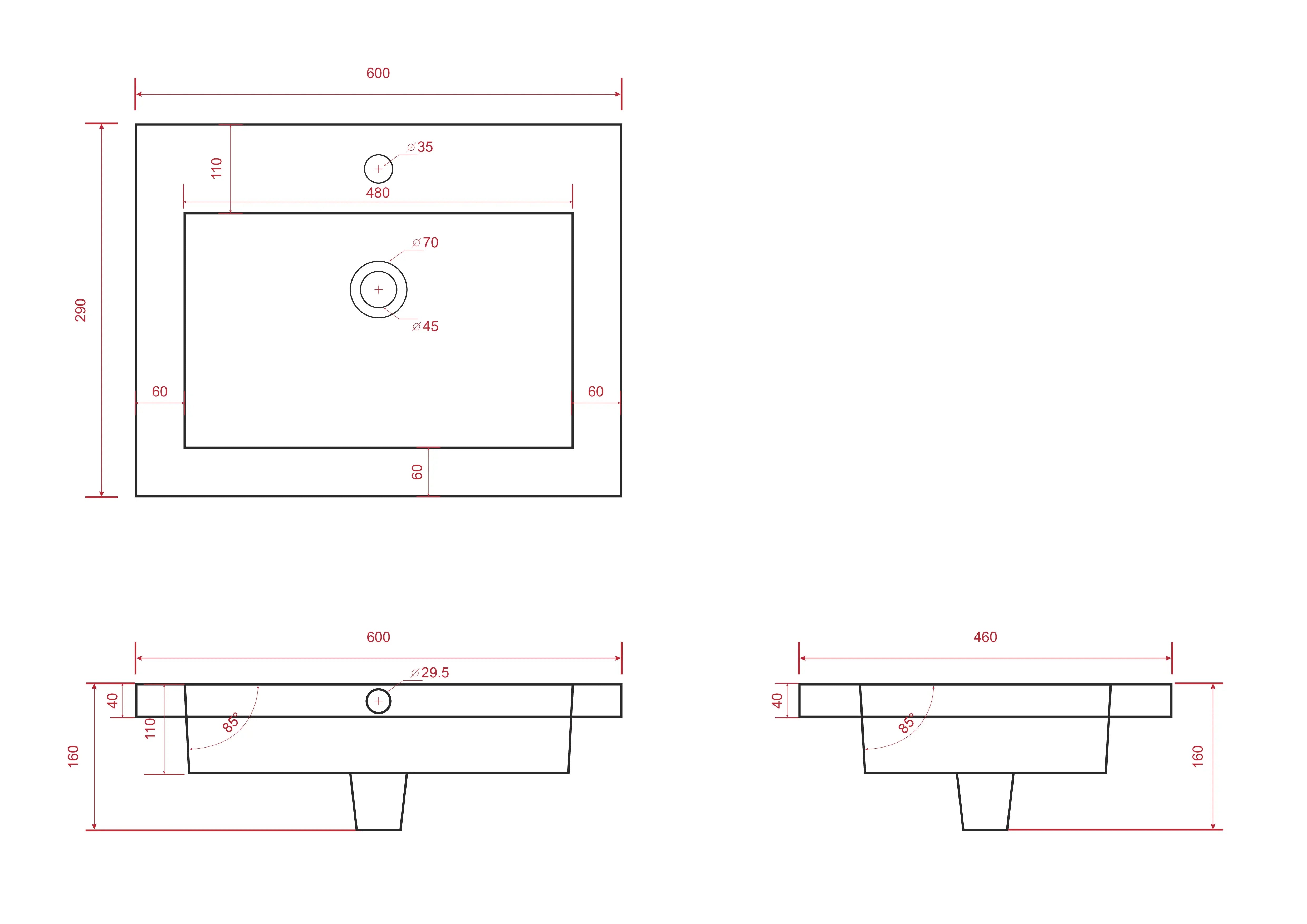 Ensemble meuble vasque Valento – 60 cm – Chêne Chaud – Lavabo Blanc