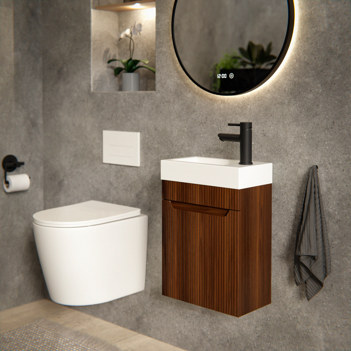 Meuble de salle de bain Vivo - 40 cm - noyer - lavabo blanc