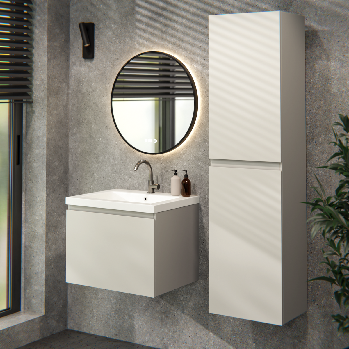 Meuble de salle de bain Vino - 60 cm - Taupe - Lavabo Blanc