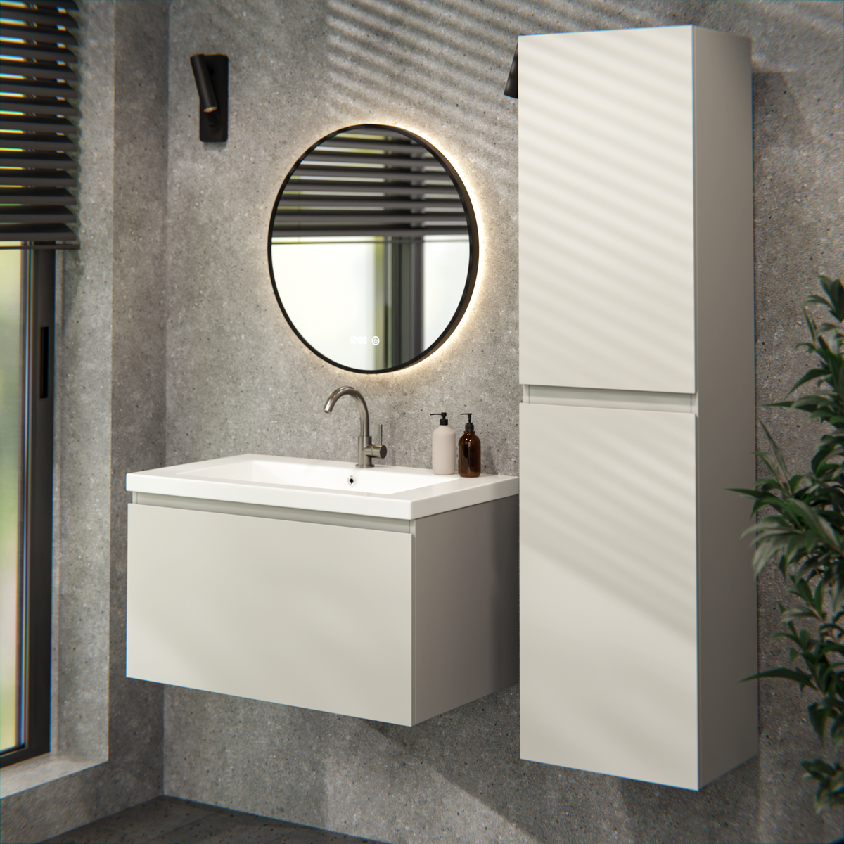 meuble de salle de bain Niko - 80 cm - Taupe - lavabo blanc