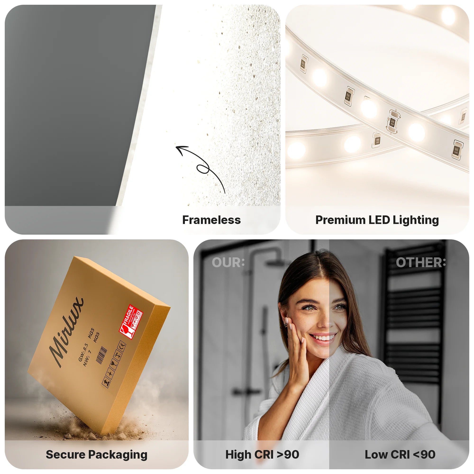 Miroir de salle de bains - 120 cm - Sans cadre