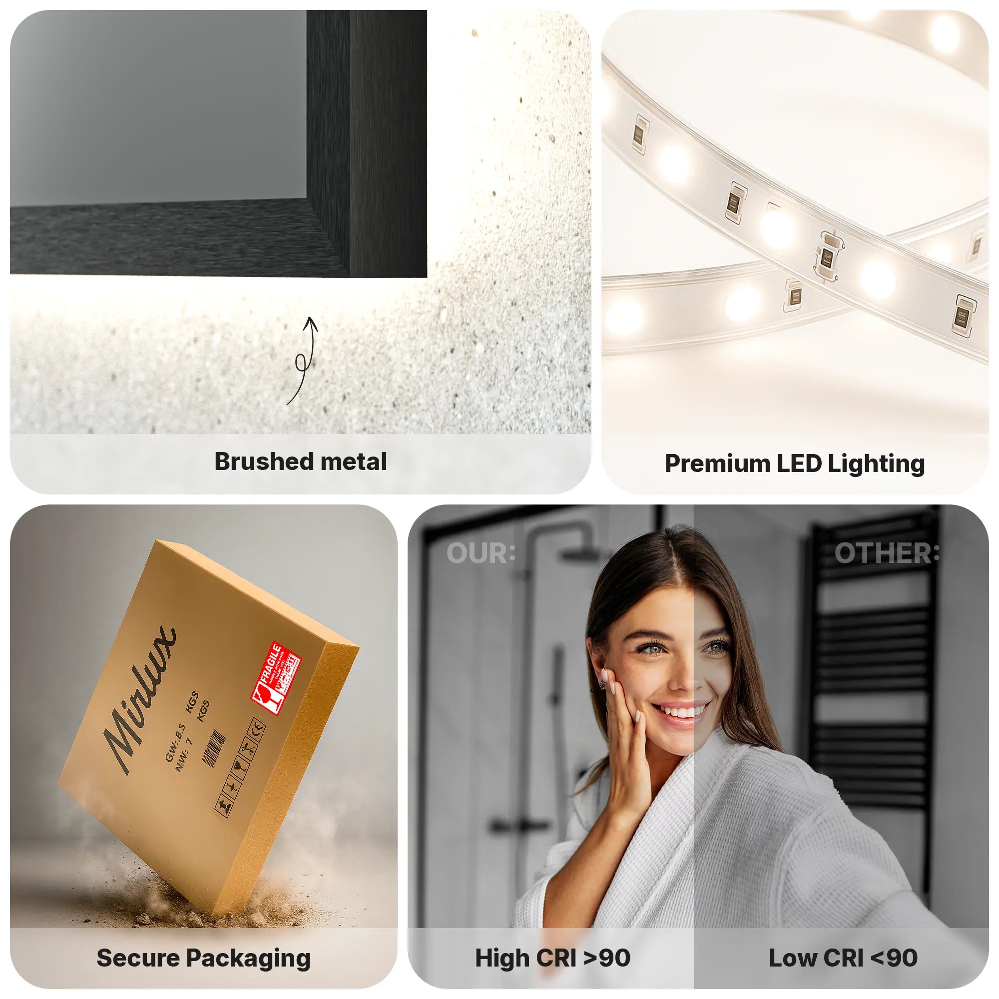 miroir de salle de bain - 80x60cm - Rectangulaire - Cadre Noir