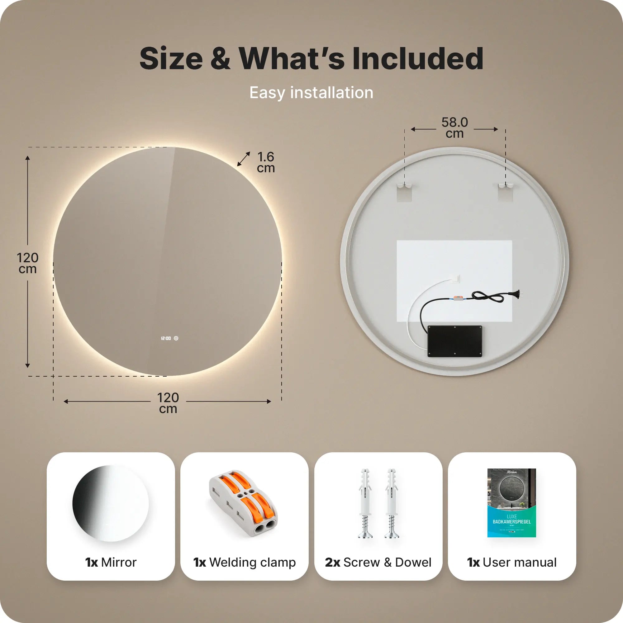 Miroir de salle de bains - 120 cm - Sans cadre