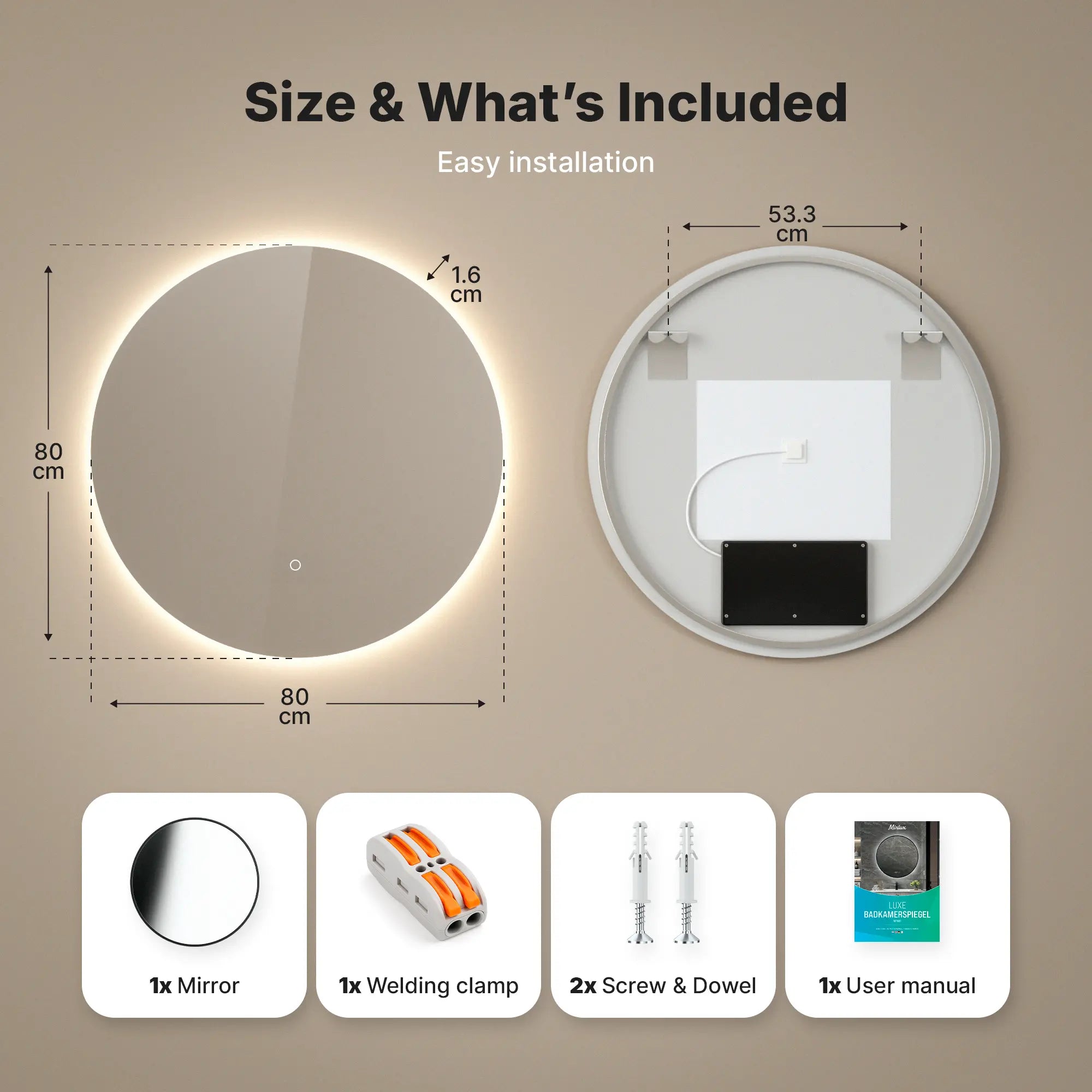 Miroir de salle de bain - 80cm - Sans cadre - Précommander