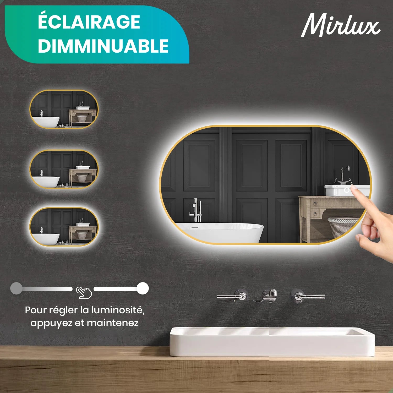 Miroir de salle de bain - 90x50cm Ovale - Cadre Doré