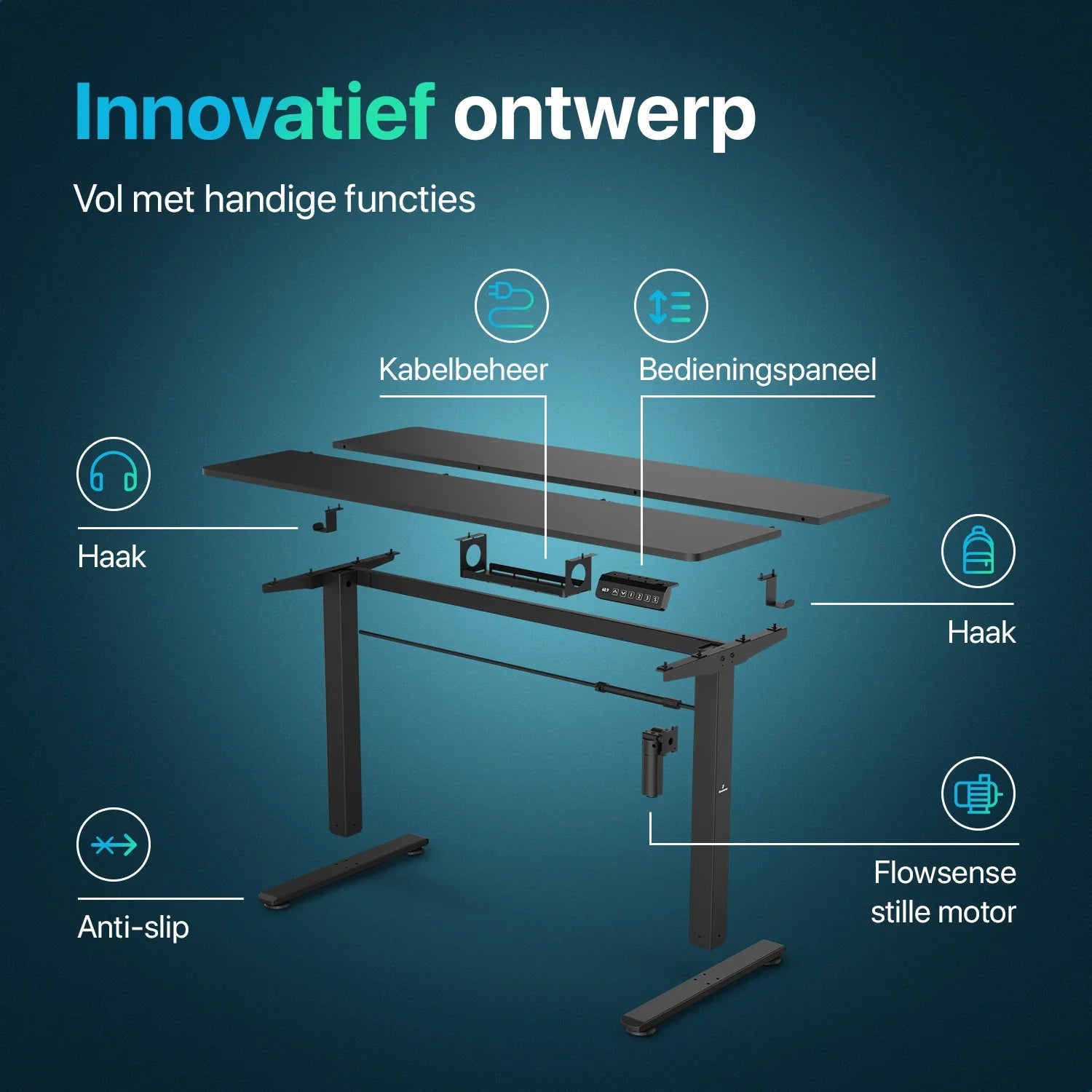 Bureau assis debout Flowsense - Bureau électrique réglable - 120 x 60 cm