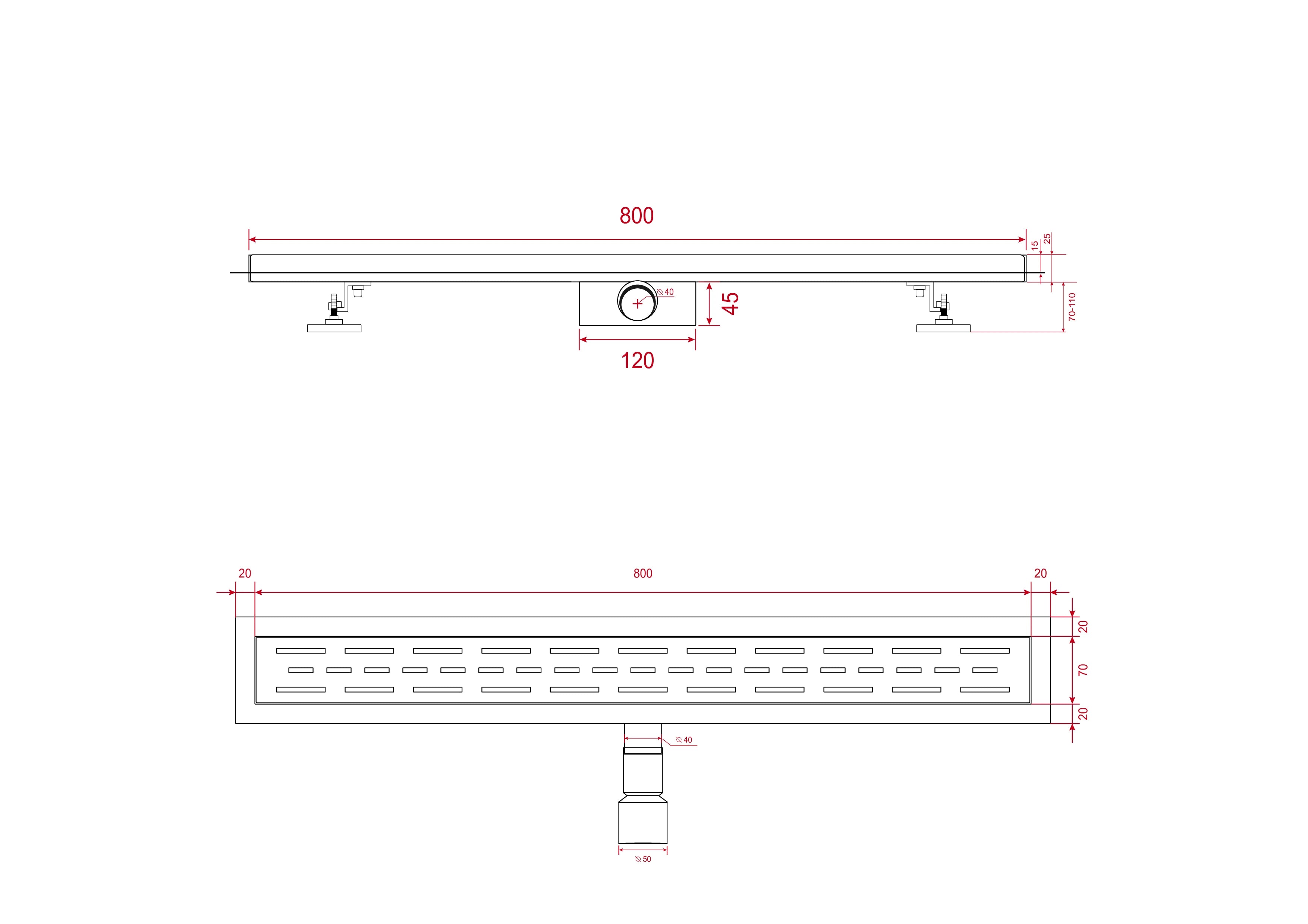 Caniveau de douche – 80 cm – Noir mat – Grille à carreaux – Acier inoxydable – avec bride
