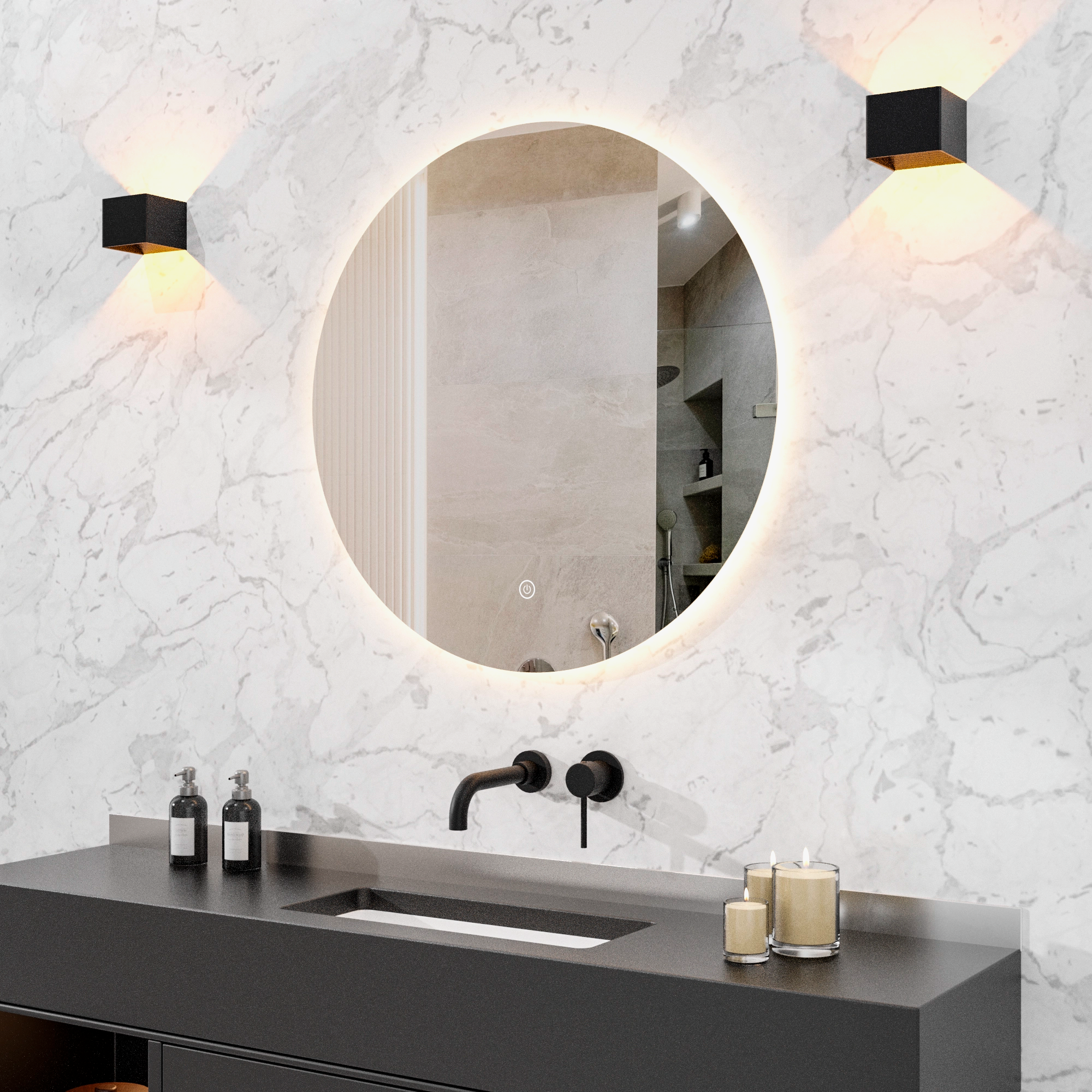 Miroir de salle de bain - 80cm - Rond - Sans cadre - Précommander